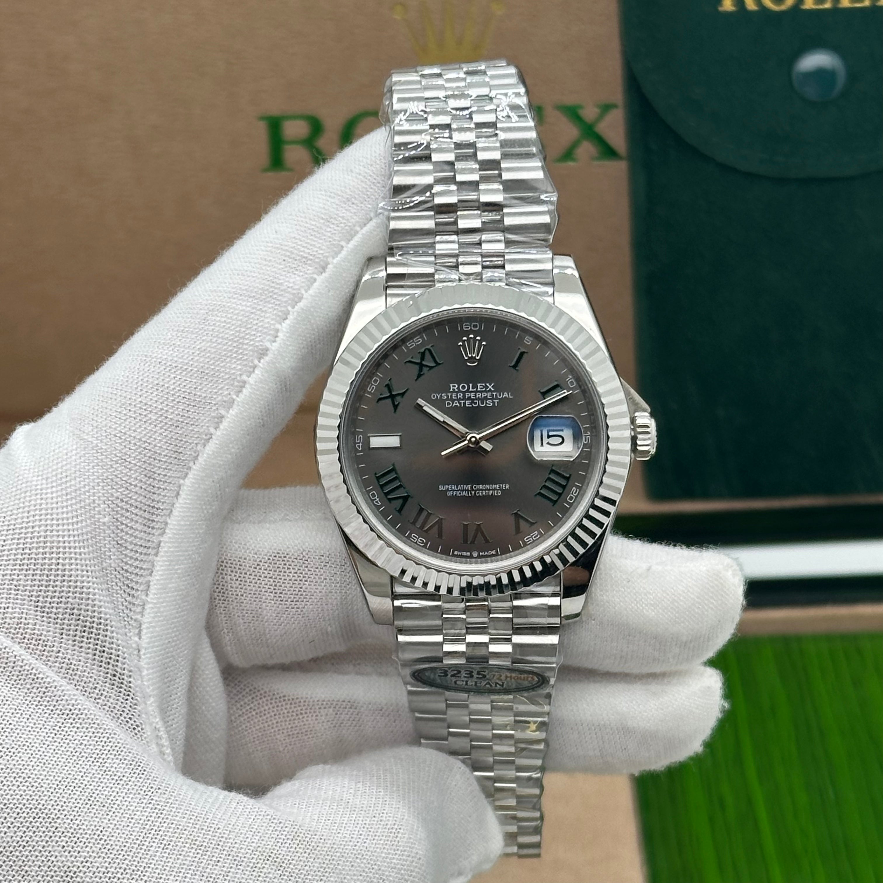 Rolex Datejust 41mm Slate Grey Dial Green Roman Numerals