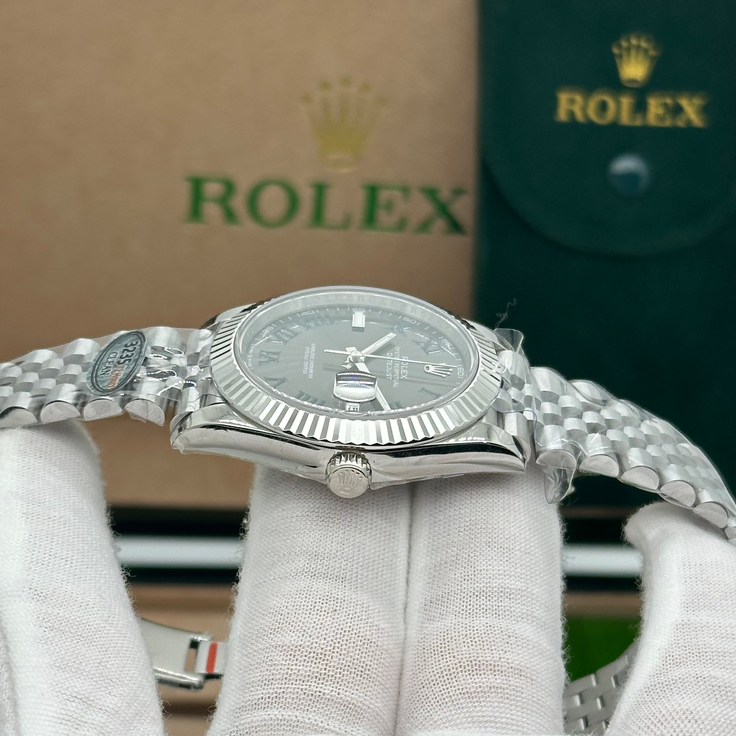 Rolex Datejust 41mm Slate Grey Dial Green Roman Numerals
