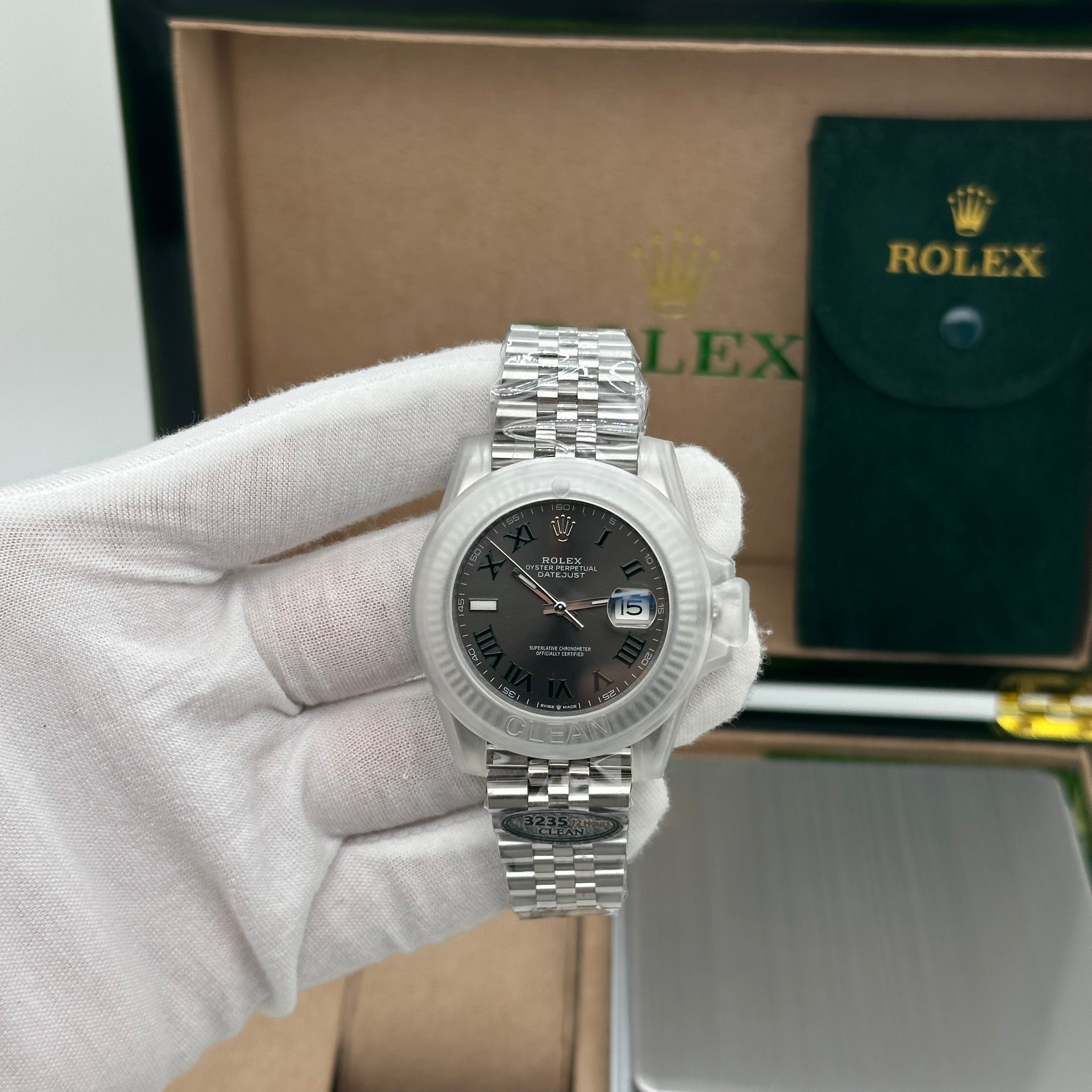 Rolex Datejust 41mm Slate Grey Dial Green Roman Numerals
