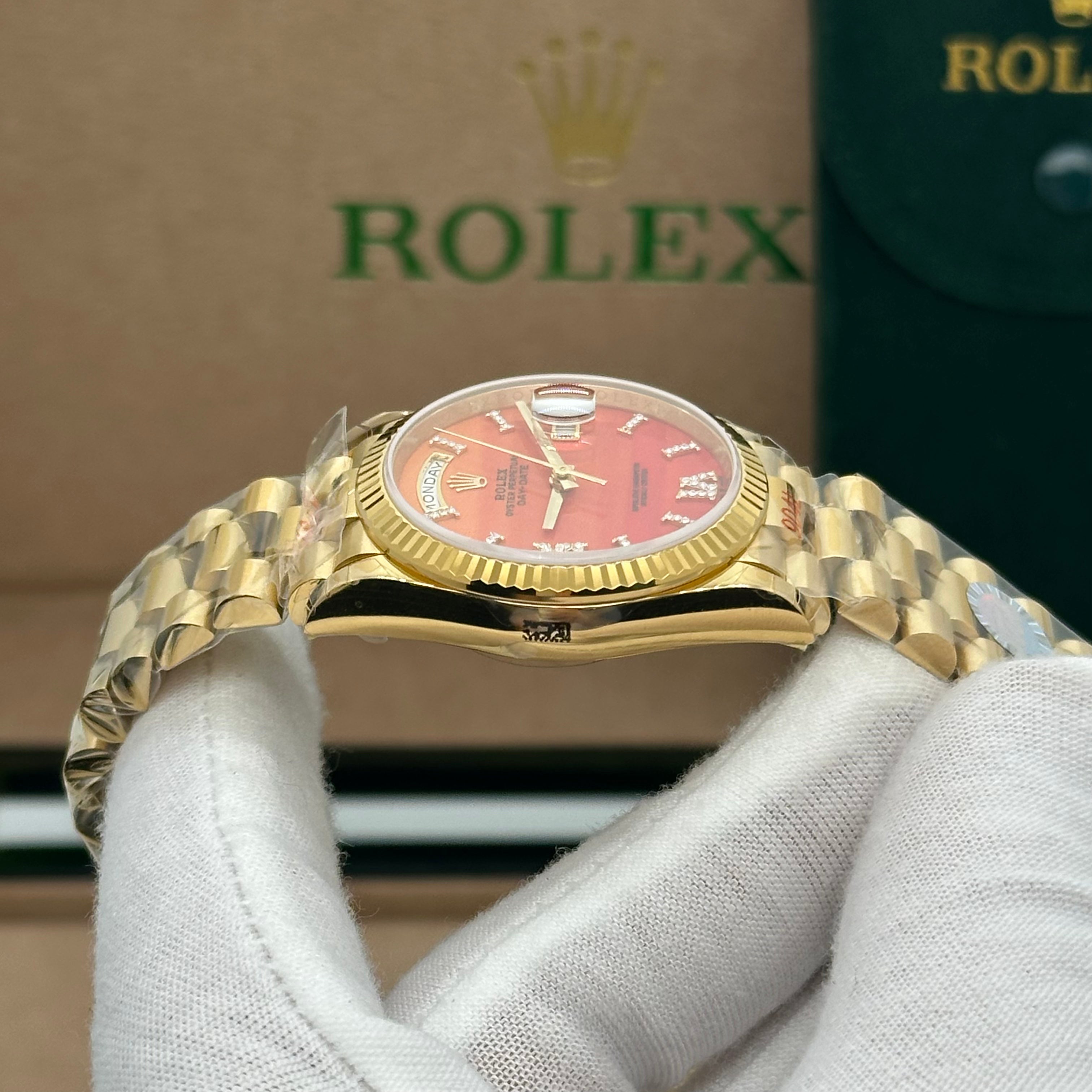 Rolex Oyster Perpetual Day-Date 36MM – Yellow Gold with Carnelian Dial