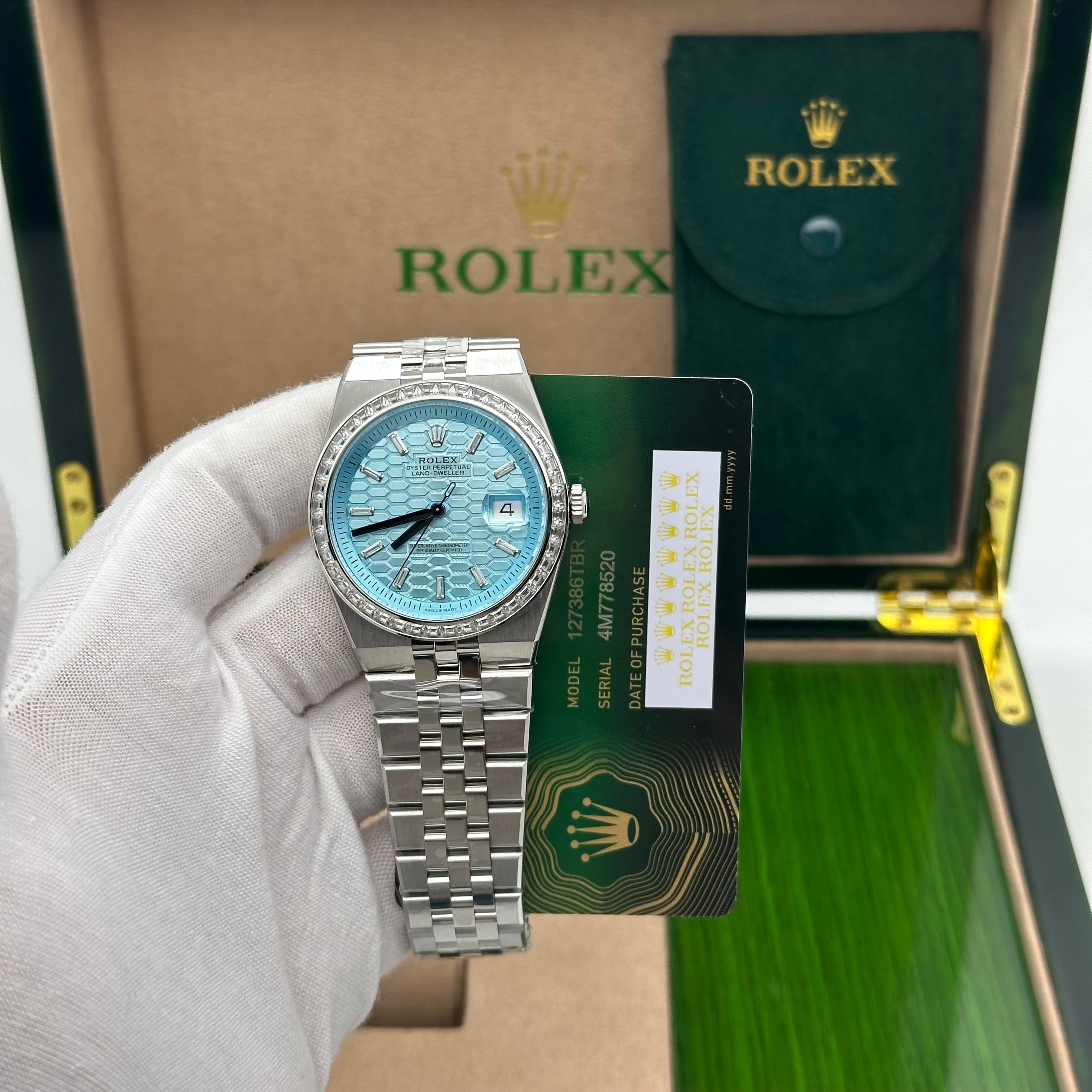 Rolex Oyster Perpetual 40MM Land-Dweller Ice Blue Dial with Diamond Bezel – Jubilee Bracelet
