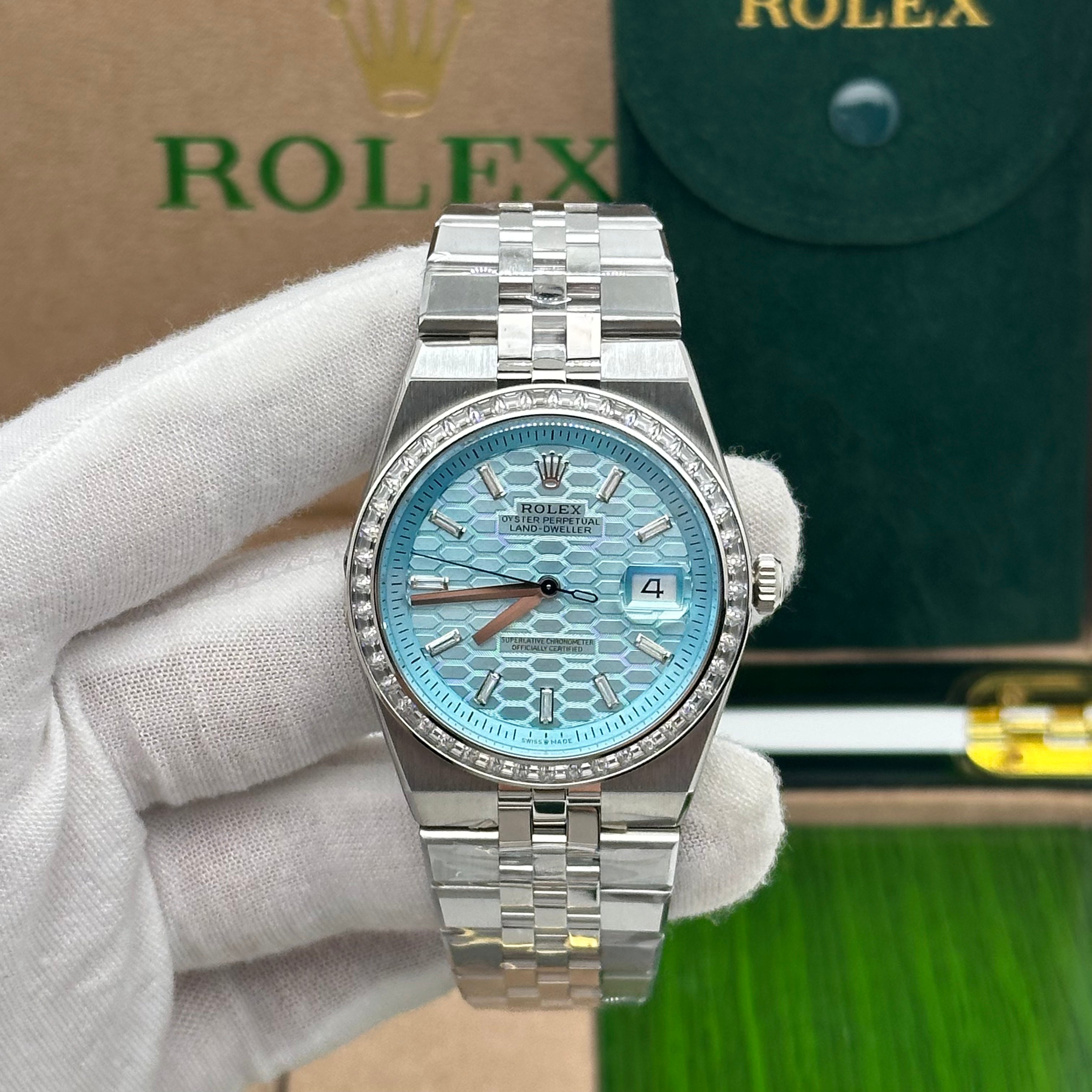 Rolex Oyster Perpetual 40MM Land-Dweller Ice Blue Dial with Diamond Bezel – Jubilee Bracelet