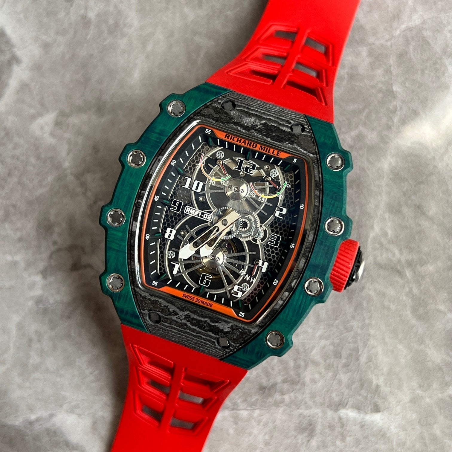 Richard Mille RM21-02 McLaren Flyback Chronograph – Green Quartz TPT® with Red Strap