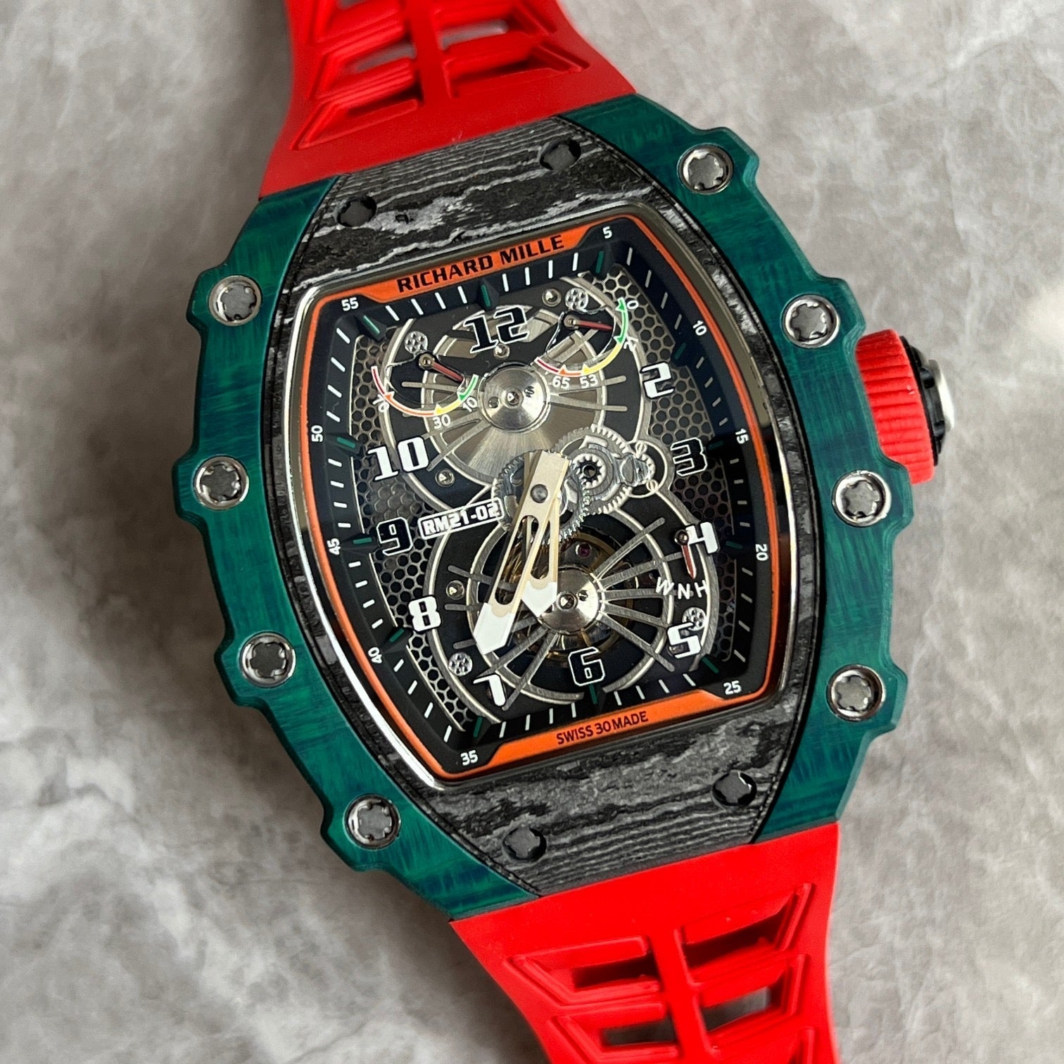 Richard Mille RM21-02 McLaren Flyback Chronograph – Green Quartz TPT® with Red Strap