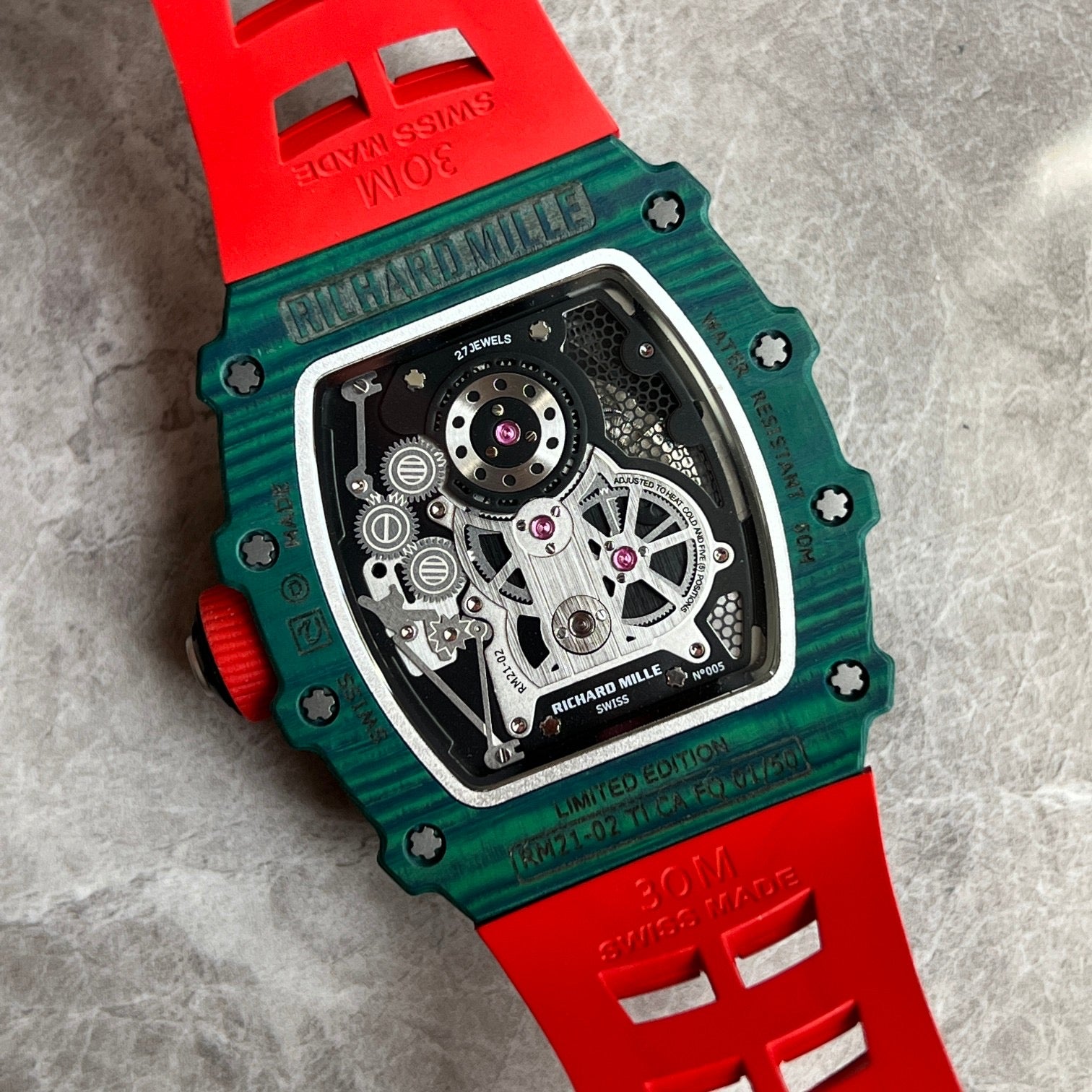 Richard Mille RM21-02 McLaren Flyback Chronograph – Green Quartz TPT® with Red Strap
