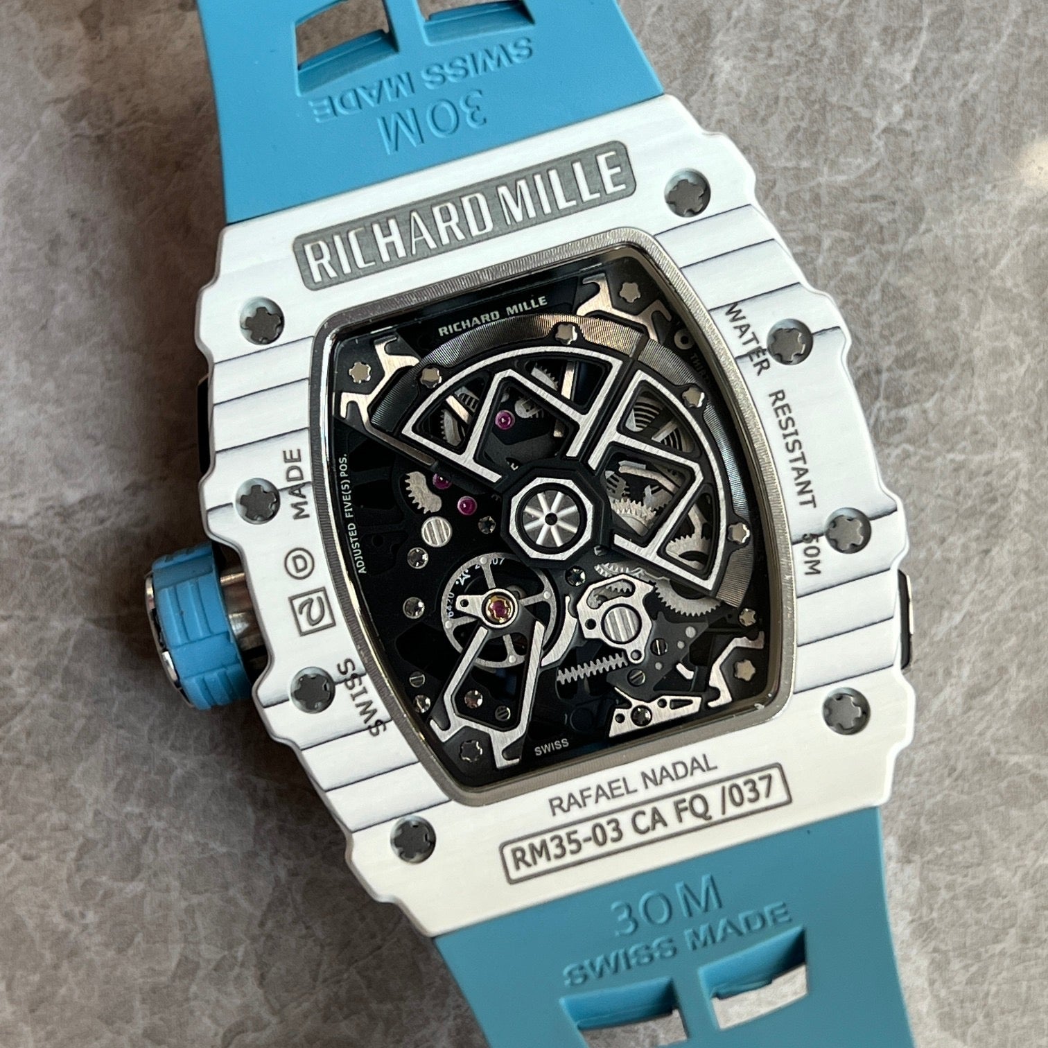 Richard Mille RM 35-03 Rafael Nadal – White Quartz TPT® with Sky Blue Strap