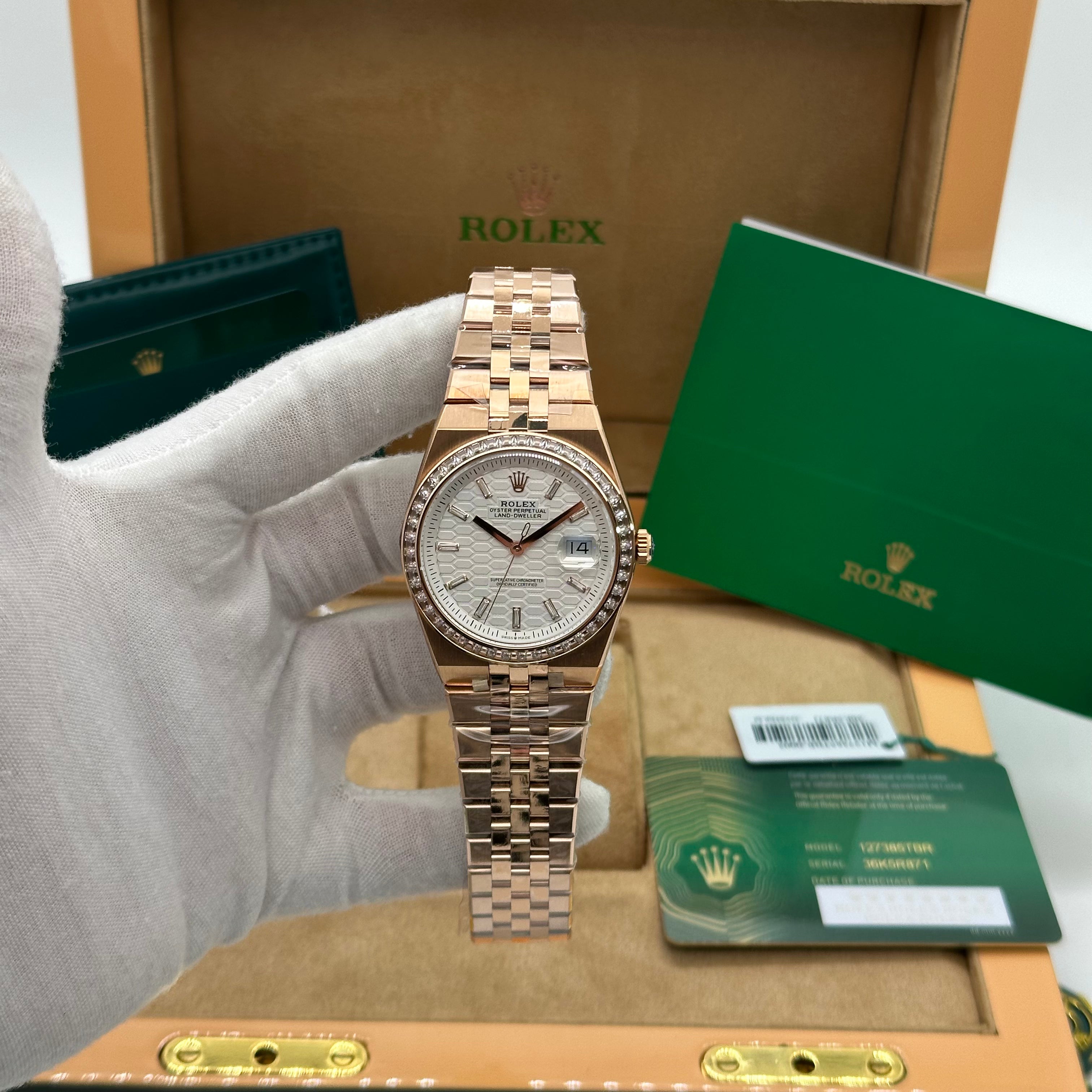 Rolex Oyster Perpetual Land-Dweller 41MM Rose Gold Watch with Diamond Bezel & Date Window 36K5R871