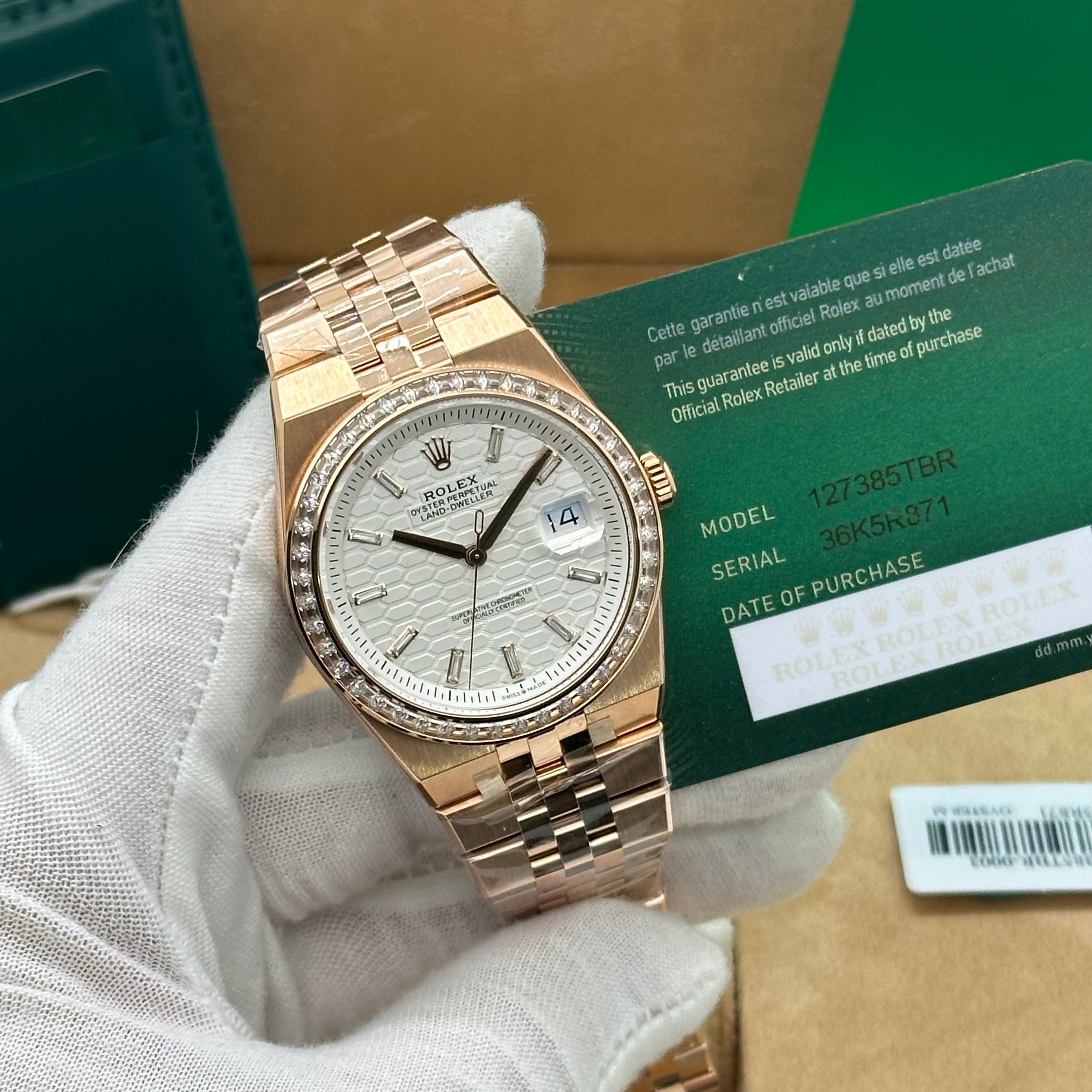 Rolex Oyster Perpetual Land-Dweller 41MM Rose Gold Watch with Diamond Bezel & Date Window 36K5R871