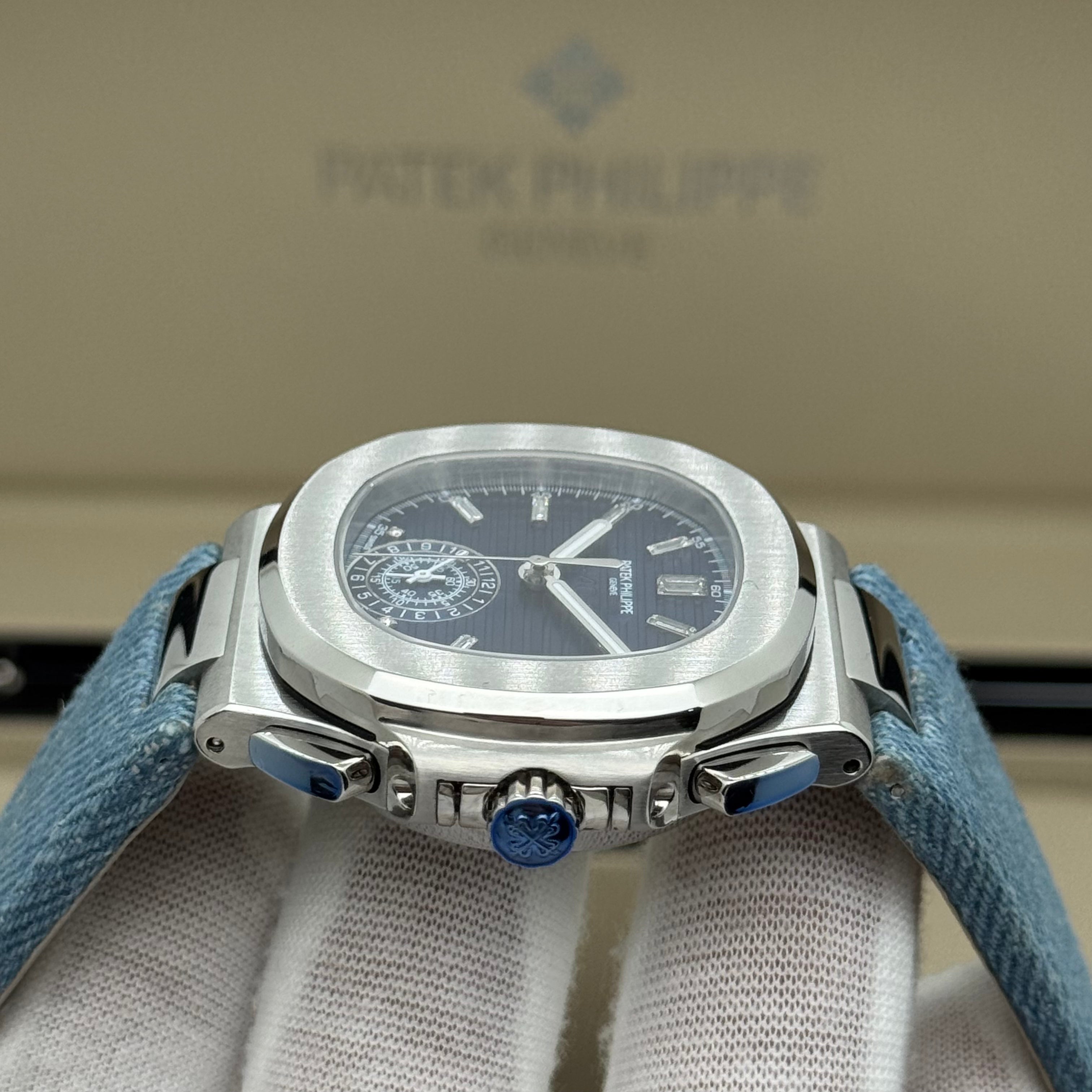 Patek Philippe Nautilus Chronograph – Blue Dial – Denim Strap – Swiss Super Clone