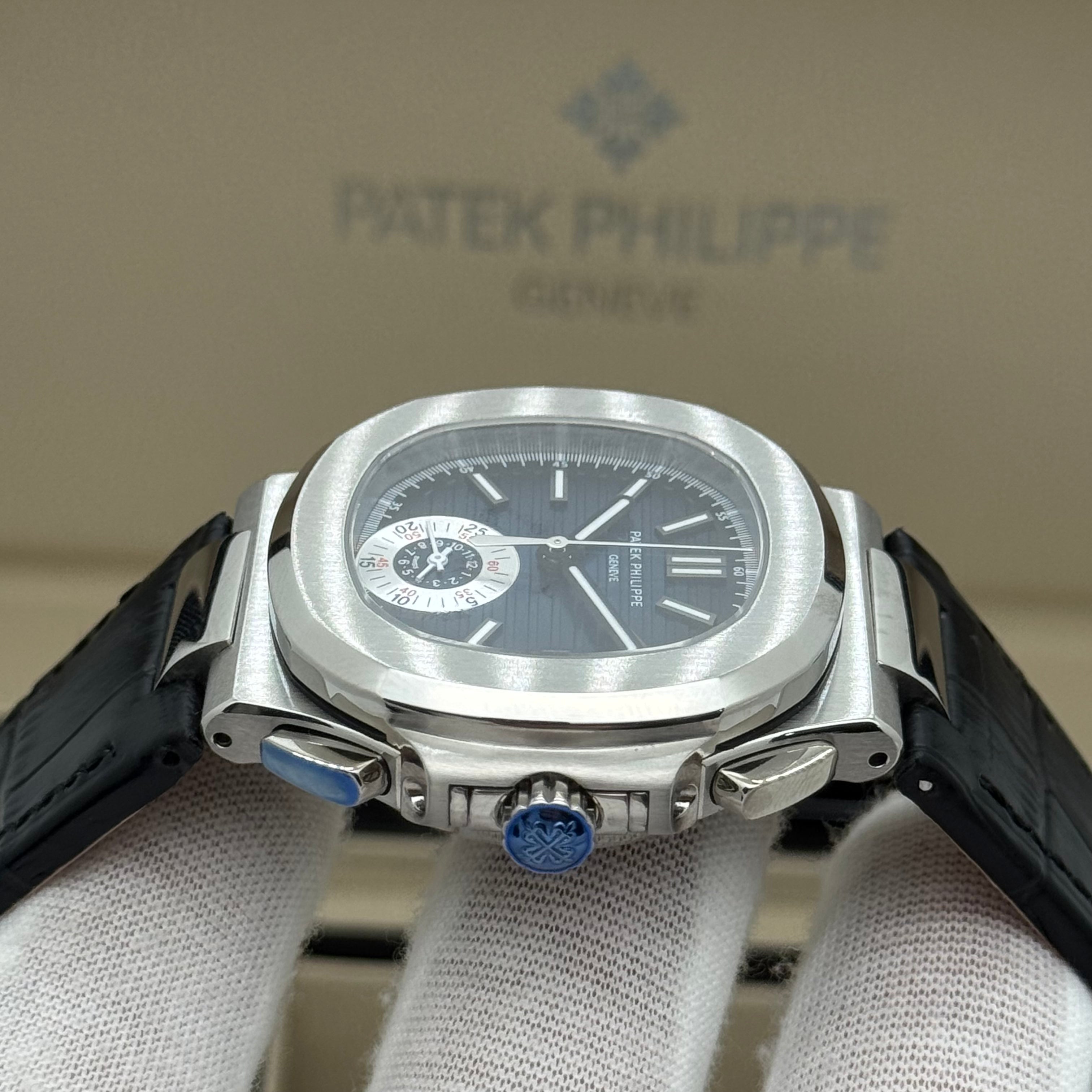 Patek Philippe Nautilus Chronograph – Blue Dial – Black Leather – Swiss Super Clone