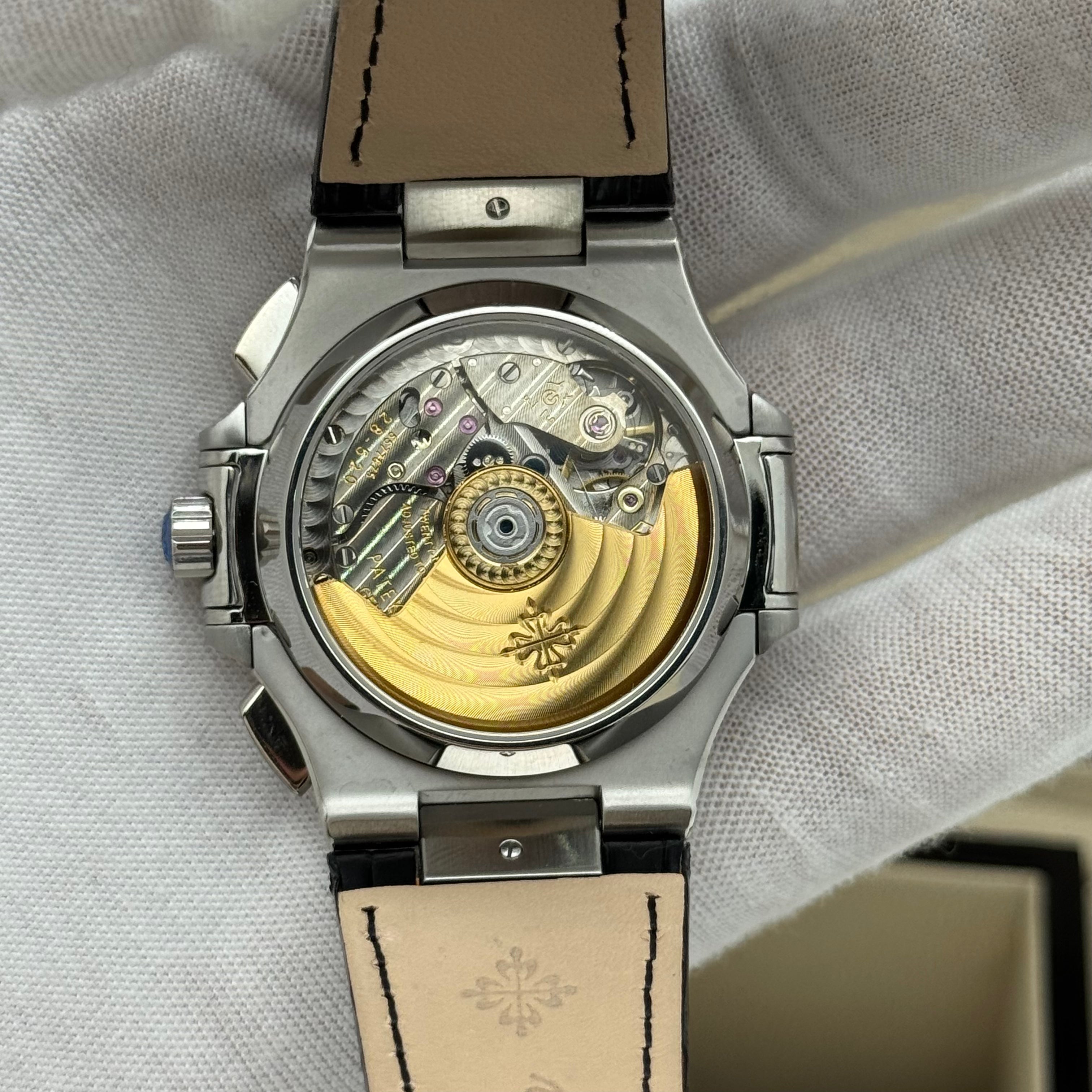 Patek Philippe Nautilus Chronograph – Blue Dial – Black Leather – Swiss Super Clone