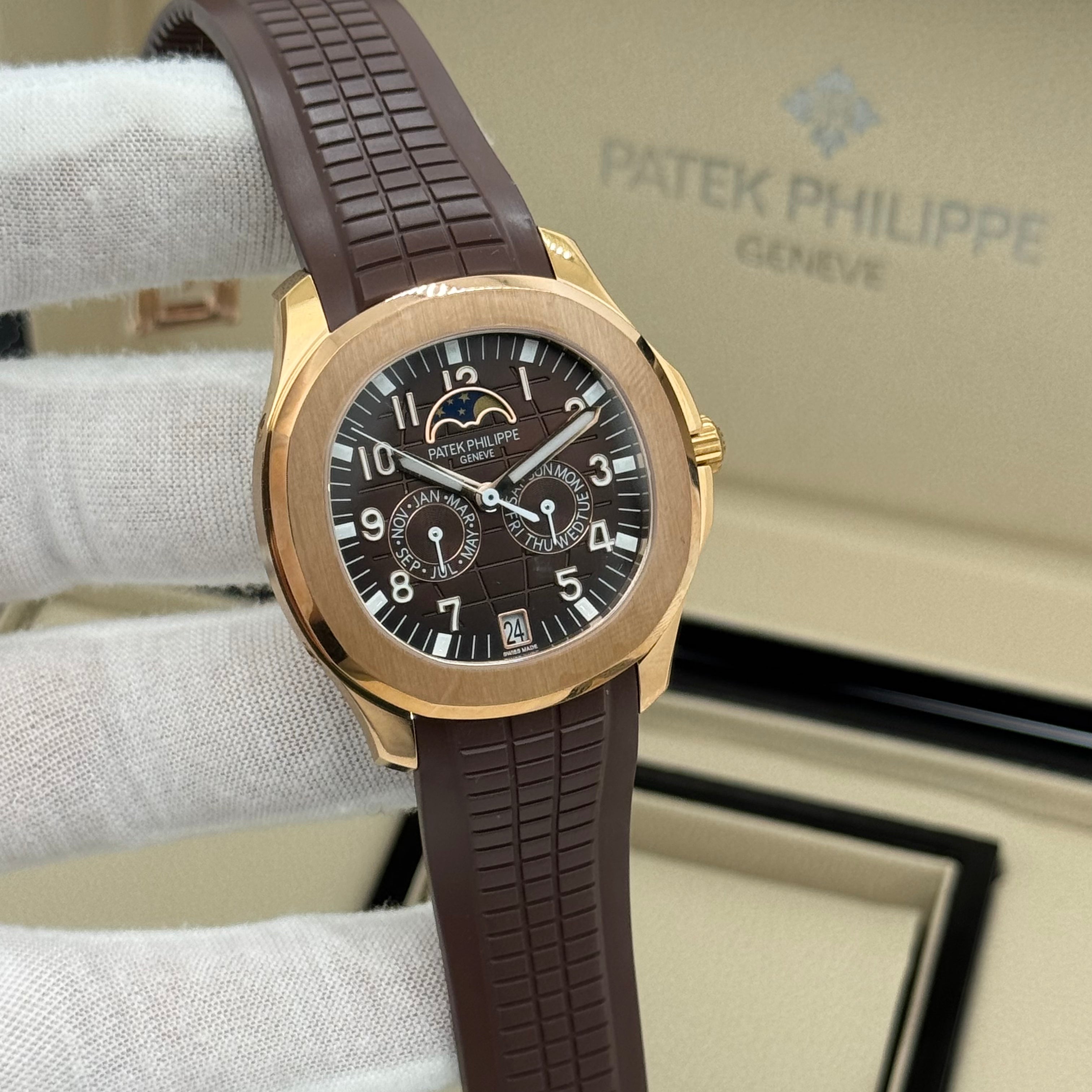 Patek Philippe Aquanaut Moon Phase Brown – Premium Swiss Super Clone | Automatic 40mm | Rubber Strap
