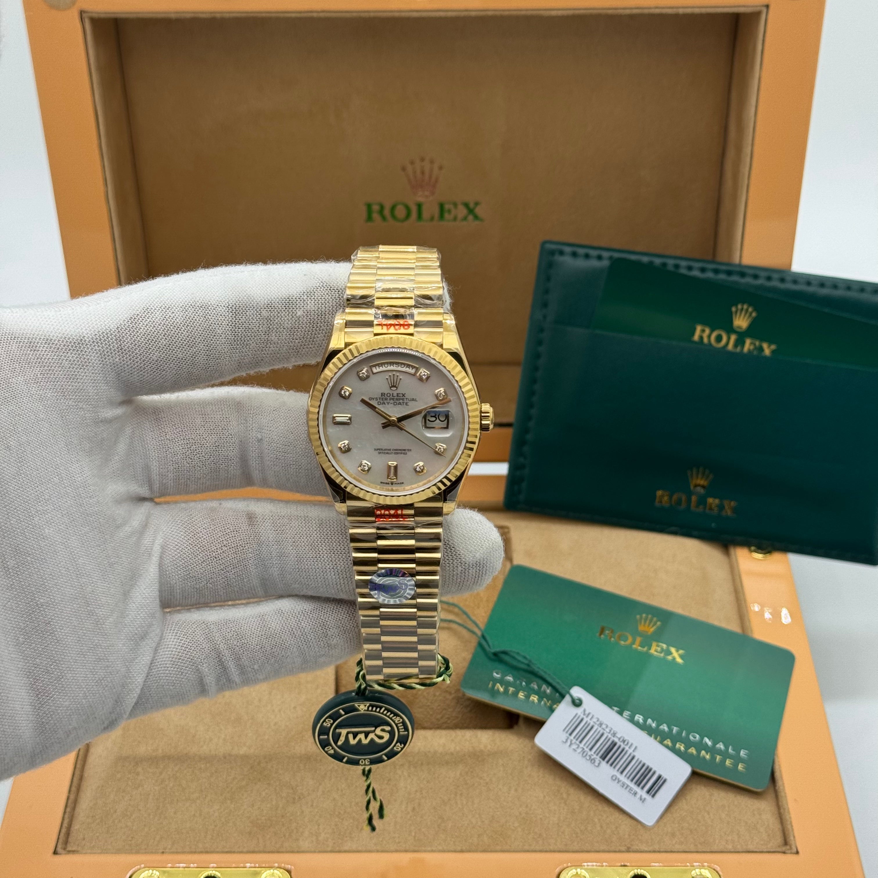 Rolex Classic Day-Date Gold Watch – White Diamond Dial – Presidential Design