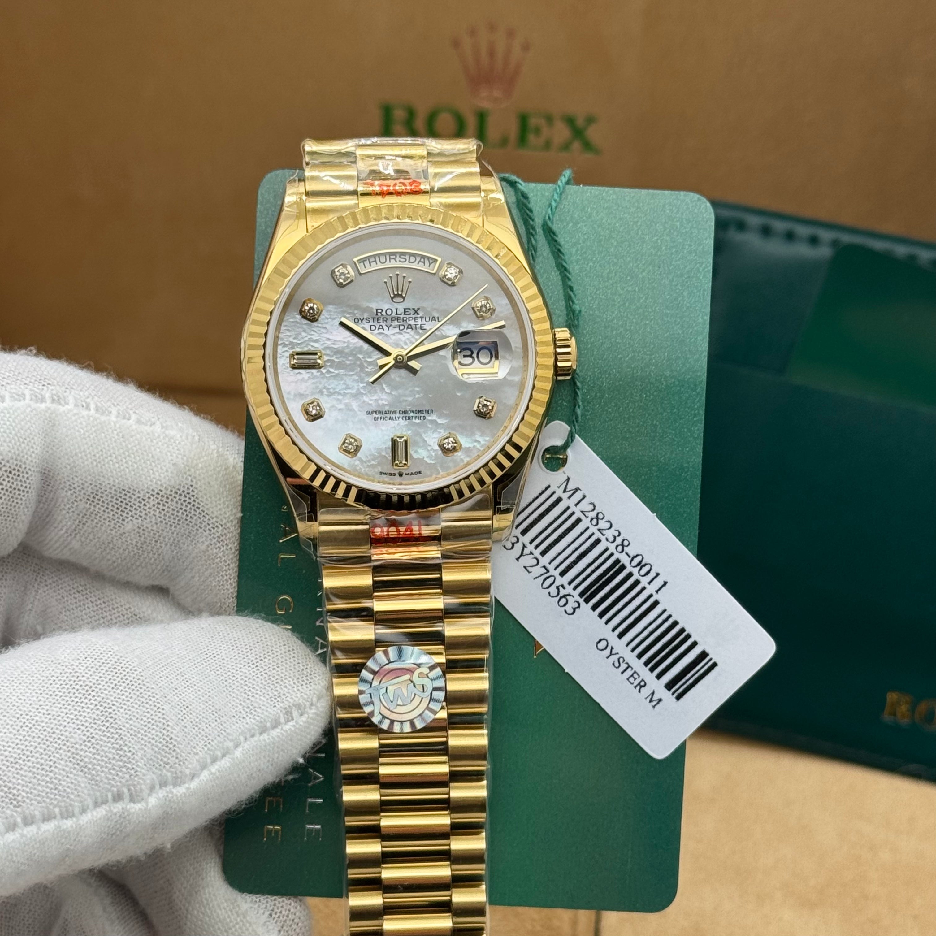 Rolex Classic Day-Date Gold Watch – White Diamond Dial – Presidential Design