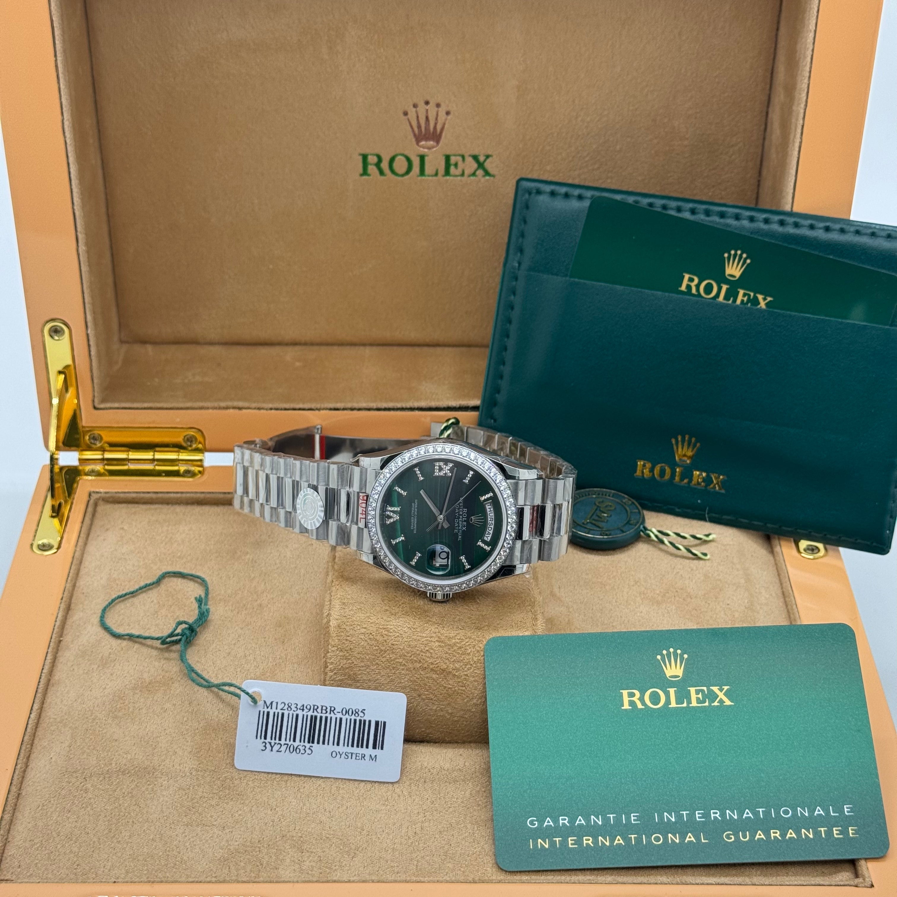 Rolex Day-Date Silver Day-Date Watch – Emerald Green Dial – Diamond Bezel