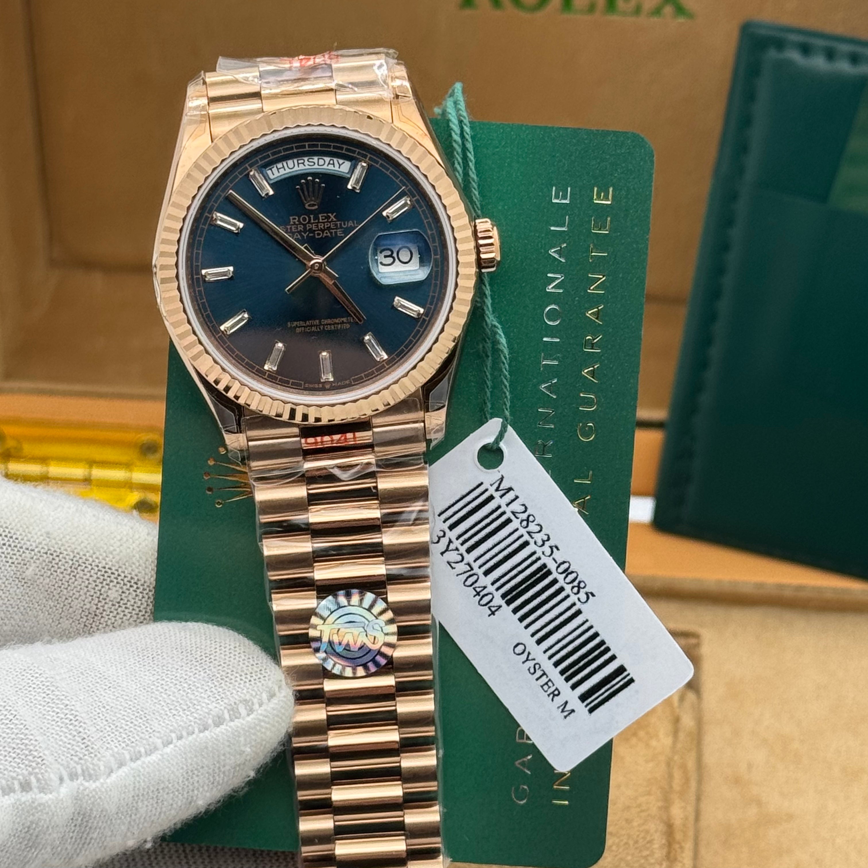 Rose Gold Day-Date 36MM Watch – Blue Dial – Fluted Bezel