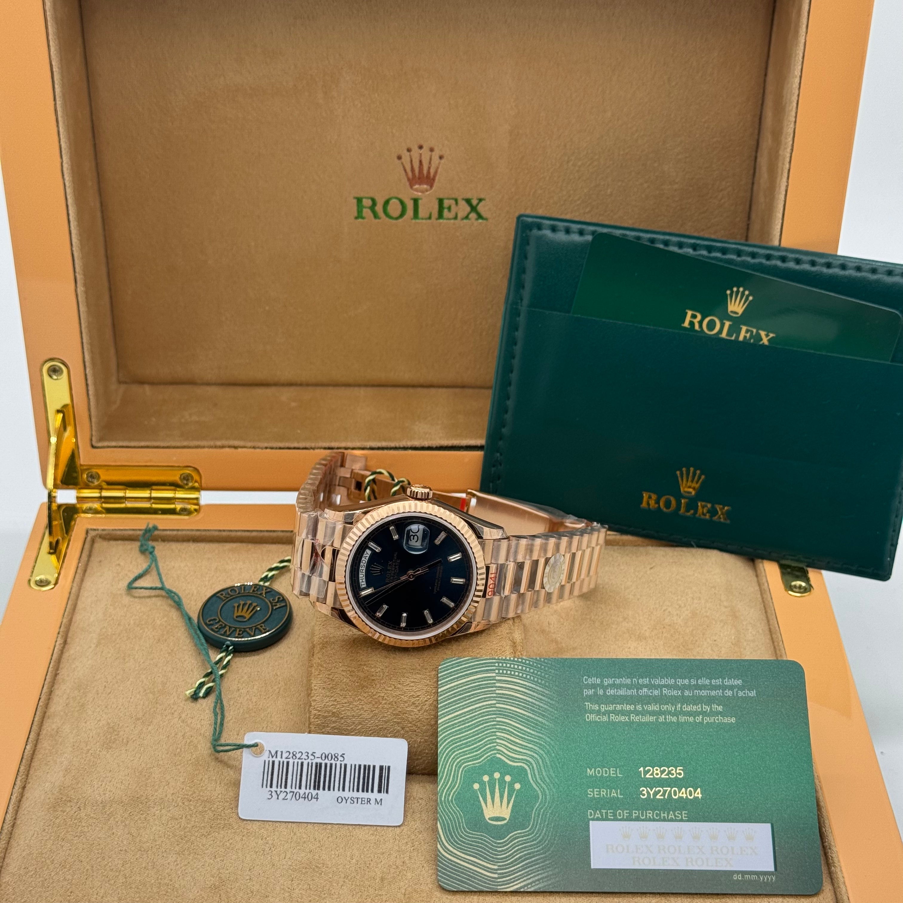 Rose Gold Day-Date 36MM Watch – Blue Dial – Fluted Bezel