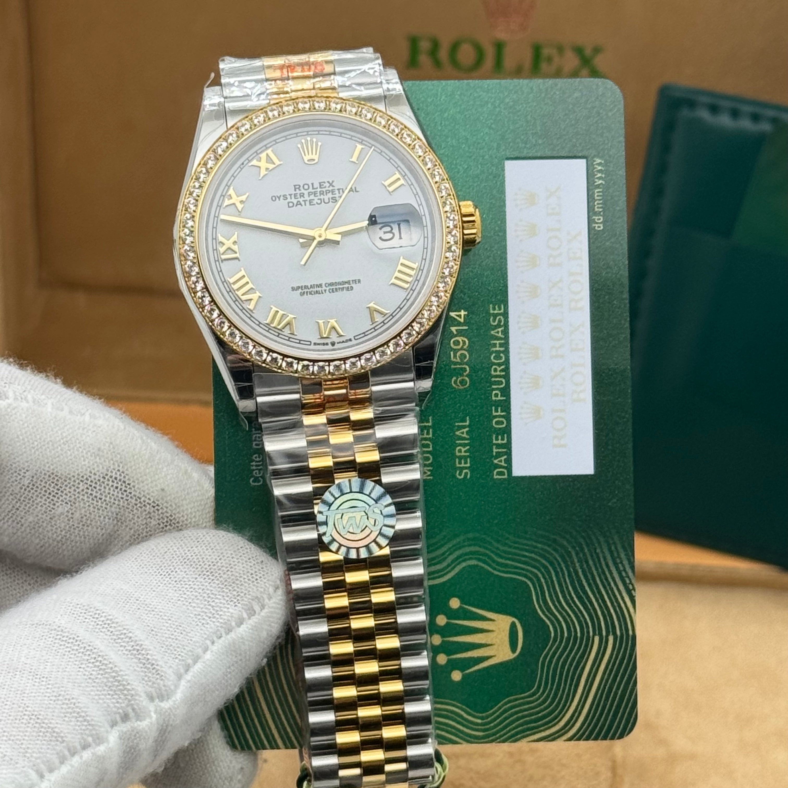 Rolex Date-Just 36MM Two-Tone Datejust Style Watch – Diamond Bezel, Roman Dial