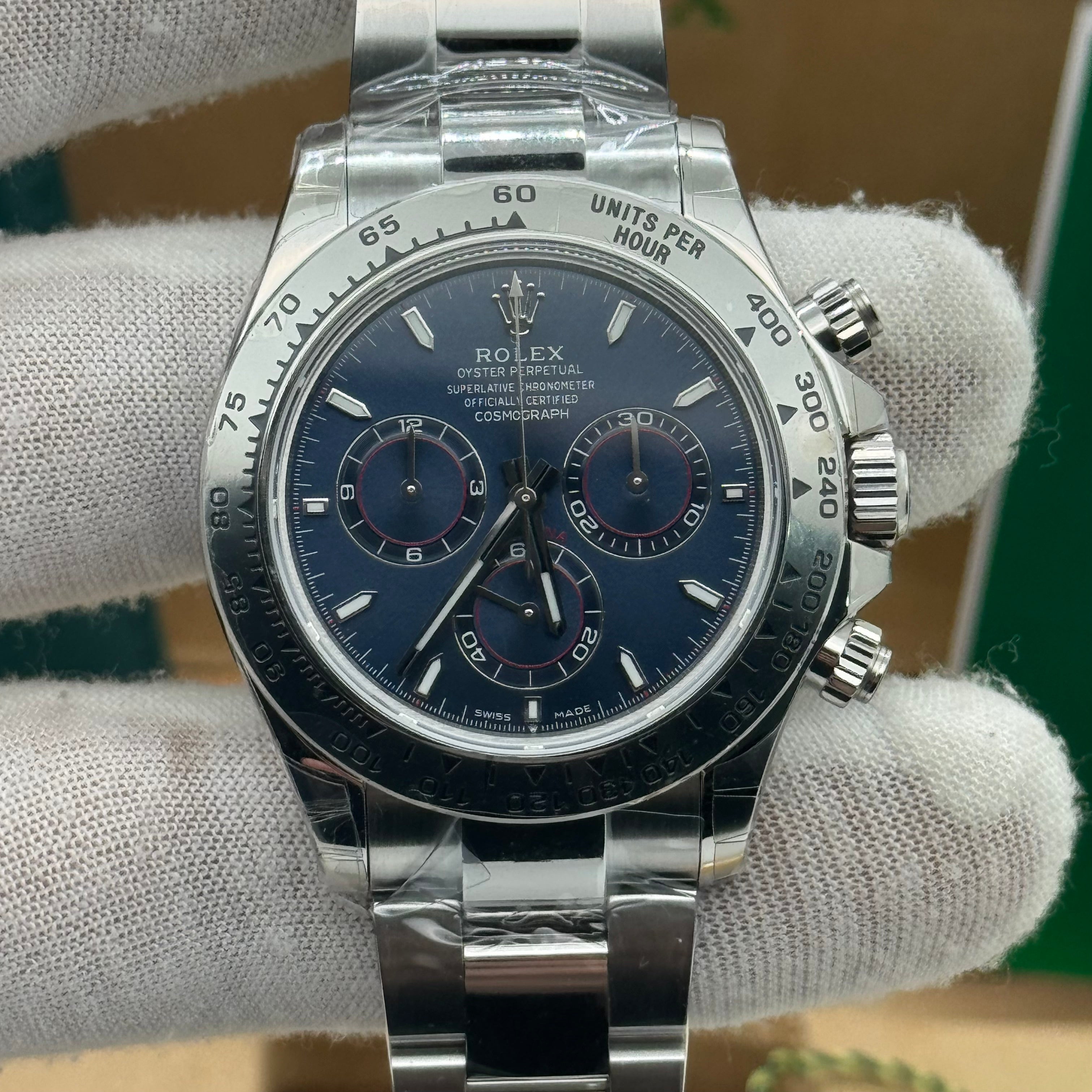 Rolex Daytona Silver Chronograph – Blue Dial – Swiss Super Clone (2025 Edition) H88F9318
