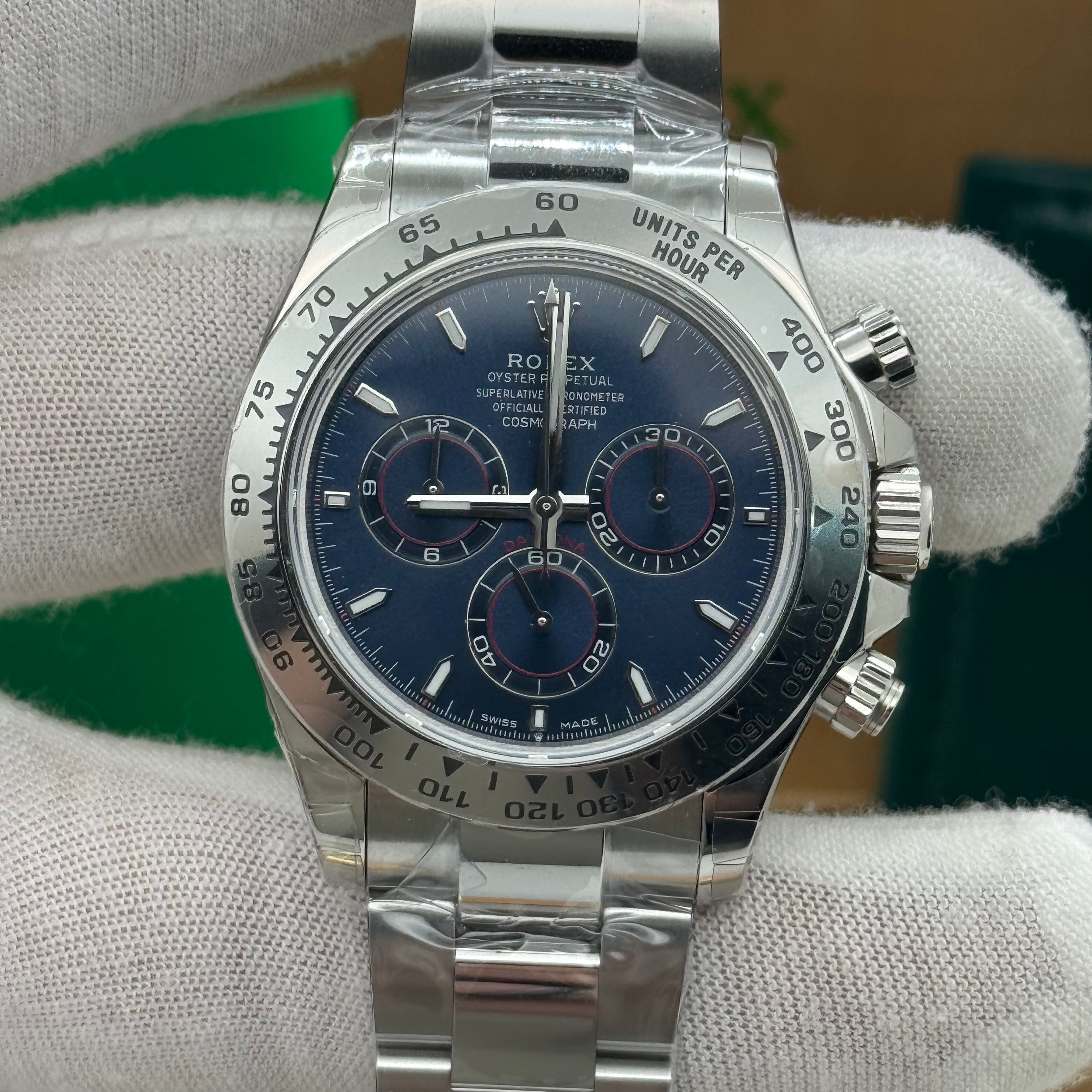 Rolex Daytona Silver Chronograph – Blue Dial – Swiss Super Clone (2025 Edition) H88F9318