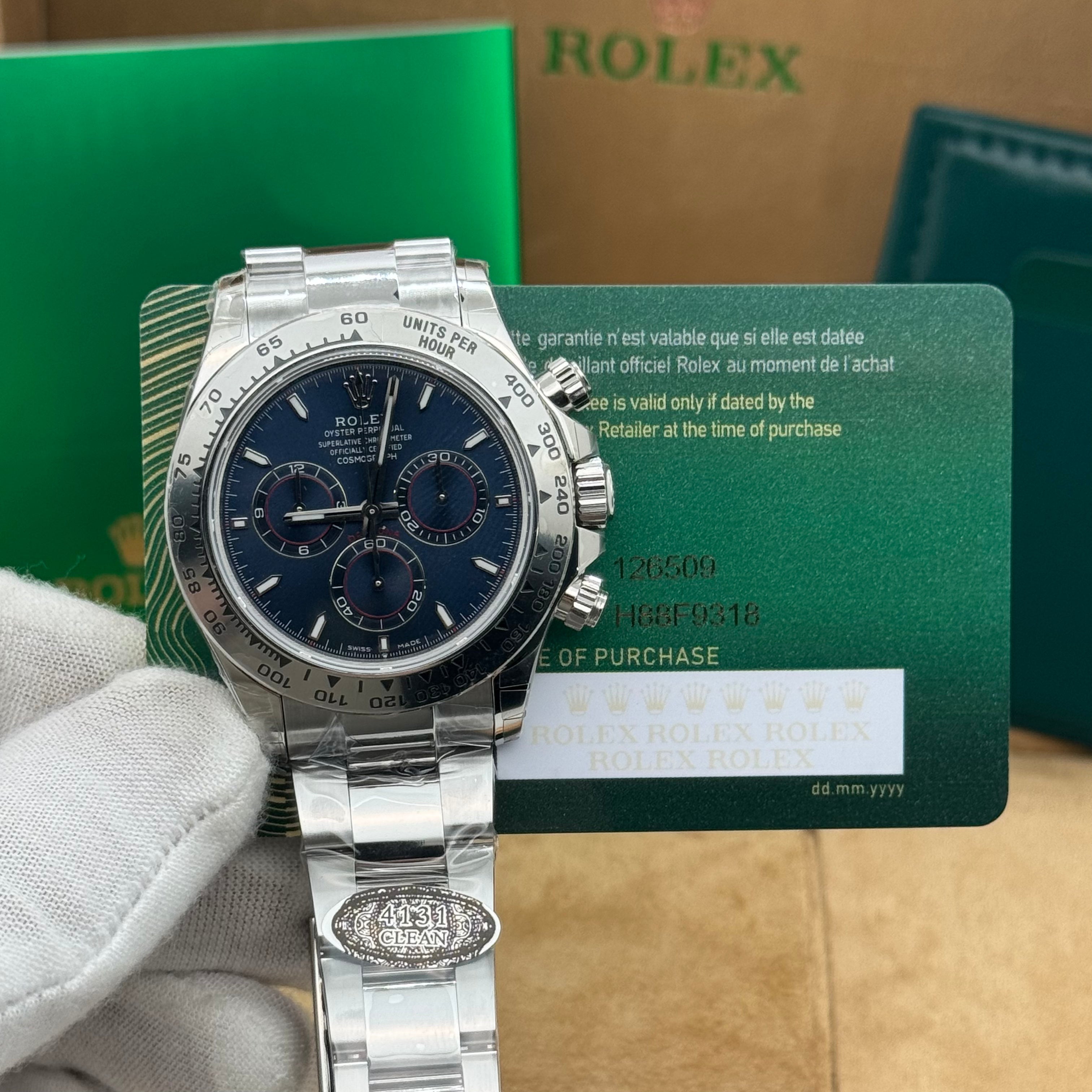Rolex Daytona Silver Chronograph – Blue Dial – Swiss Super Clone (2025 Edition) H88F9318