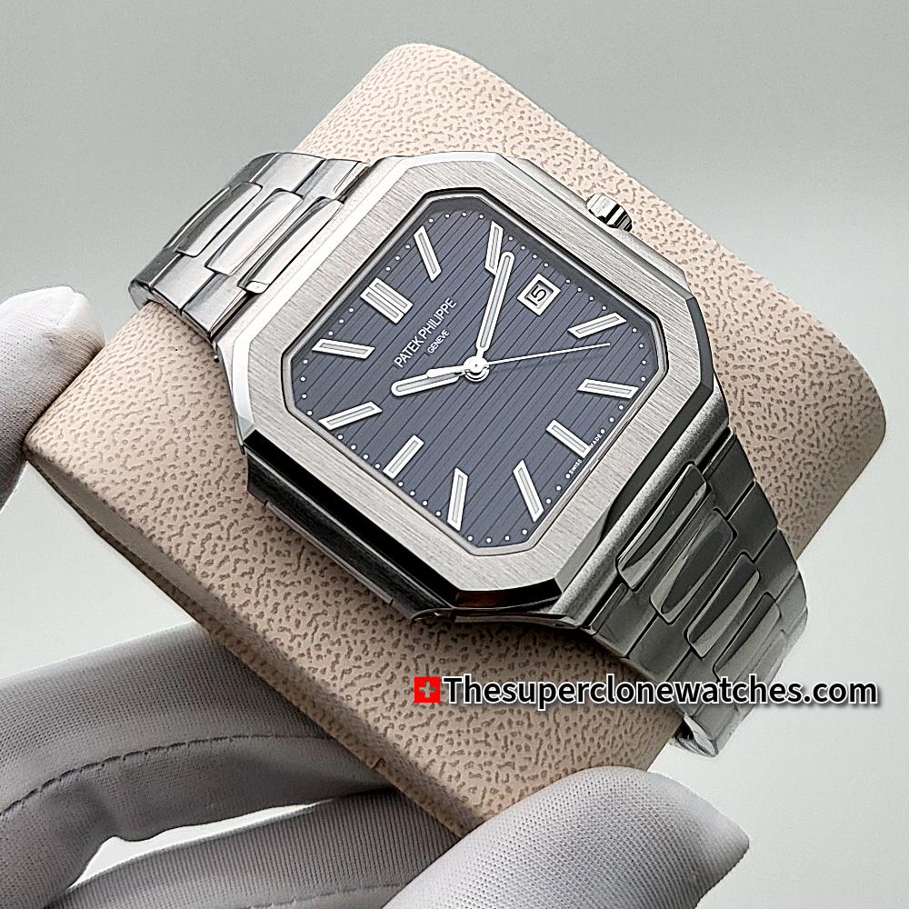 Patek Philippe Cubitus White Gold 7128/1G-001 Sunburst Blue-Gray Dial Exact 1:1 Super Clone 26-330 S C/434 Swiss Movement Replica Watch