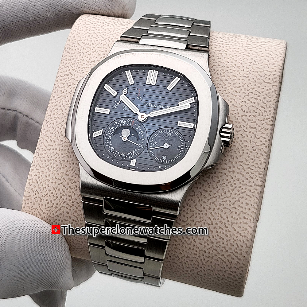 Patek Philippe Nautilus Moon Phase Power Reserve 5712/1A-001 Black-Blue Dial Exact 1:1 Super Clone 240 PS IRM CLU Swiss Movement Replica Watch