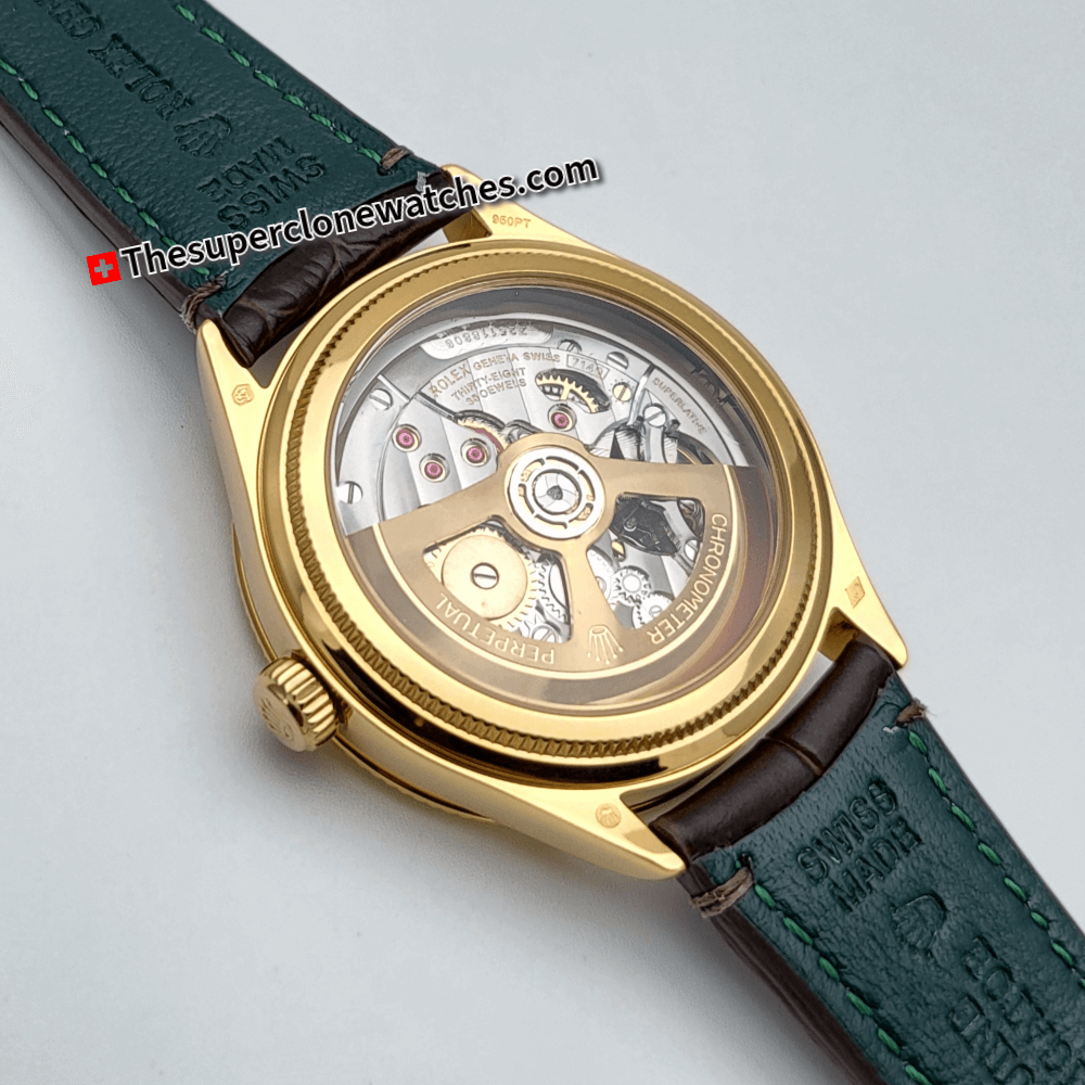 Rolex 1908 18kt Yellow Gold Intense White Dial Alligator Strap Exact 1:1 Super Clone 7140 Swiss Movement Replica Watch Ref-52508