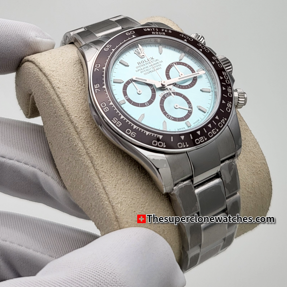 Rolex Cosmograph Daytona Platinum Ice Blue Dial Exact 1:1 Super Clone 4131 Swiss Movement Replica Watch Ref-126506