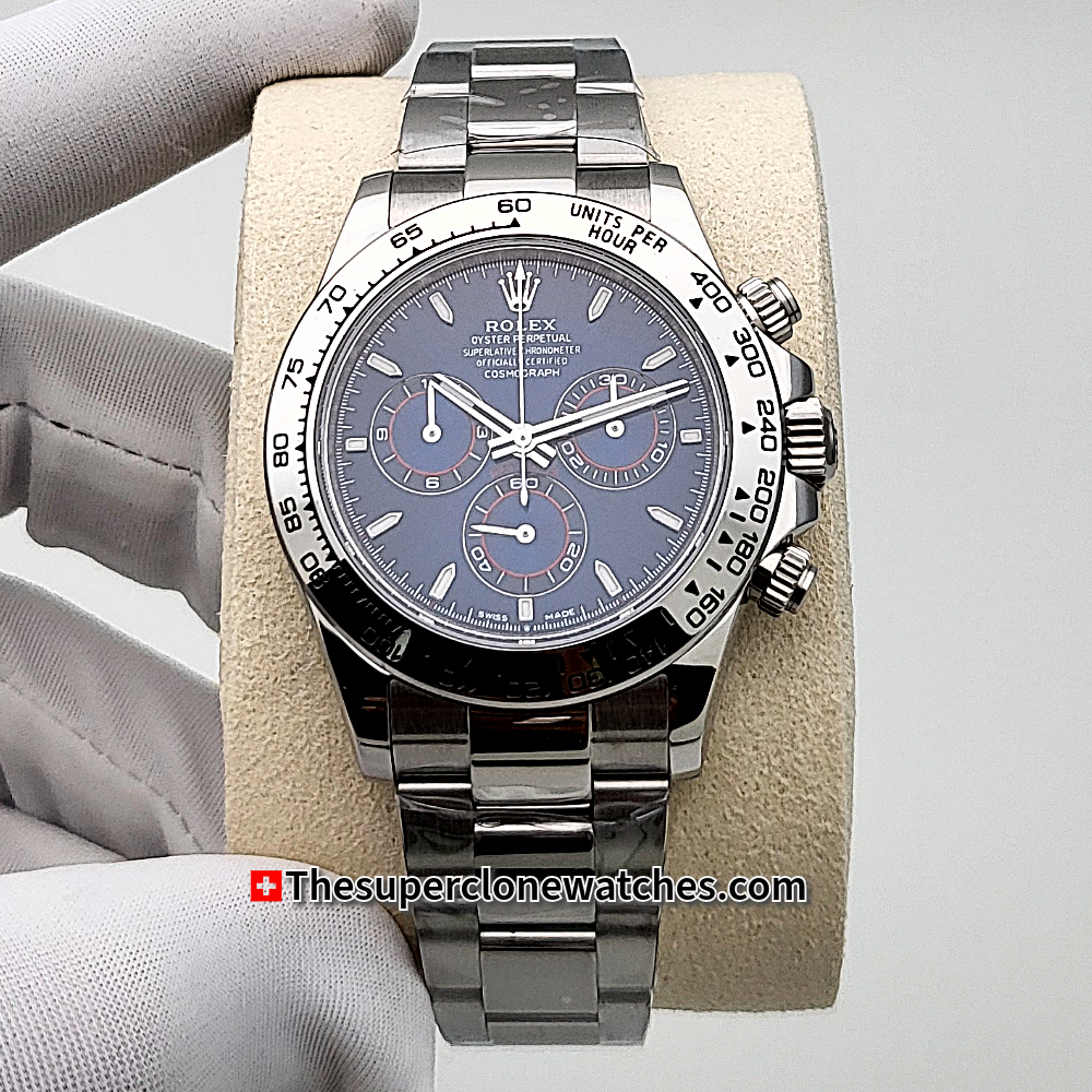 Rolex Cosmograph Daytona White Gold Bright Blue Dial Exact 1:1 Super Clone 4131 Swiss Movement Replica Watch Ref-126509