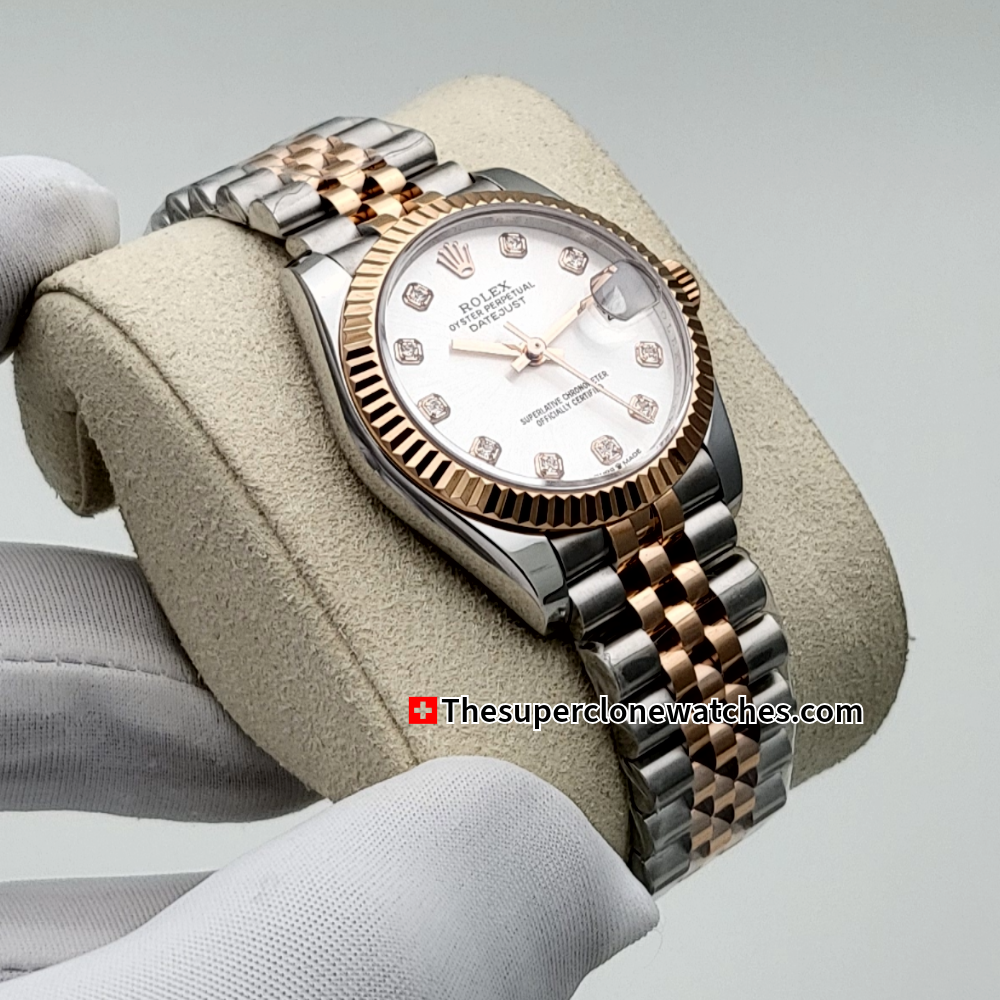 Rolex Datejust Oystersteel and Everose Gold Diamonds Set Silver Dial 31mm Exact 1:1 Super Clone 2236 Swiss Movement Replica Watch Ref-278271