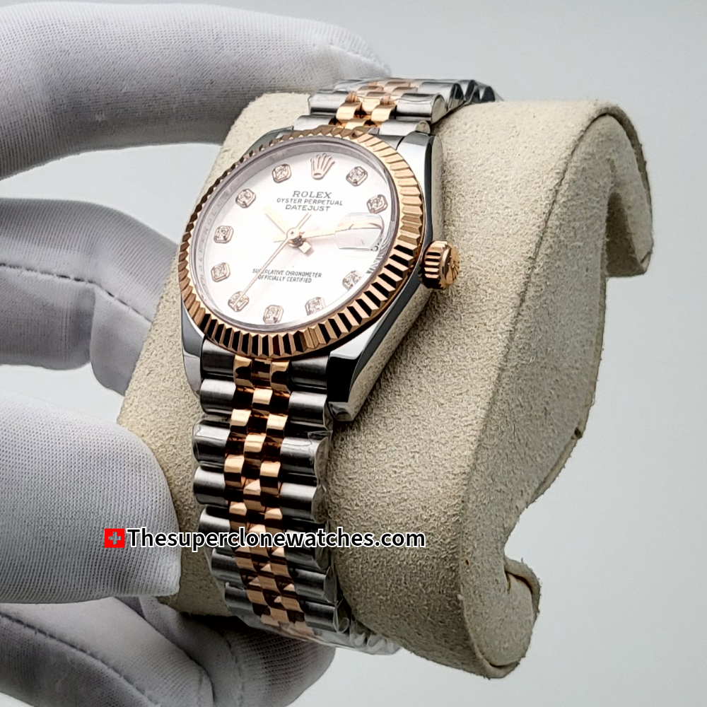 Rolex Datejust Oystersteel and Everose Gold Diamonds Set Silver Dial 31mm Exact 1:1 Super Clone 2236 Swiss Movement Replica Watch Ref-278271