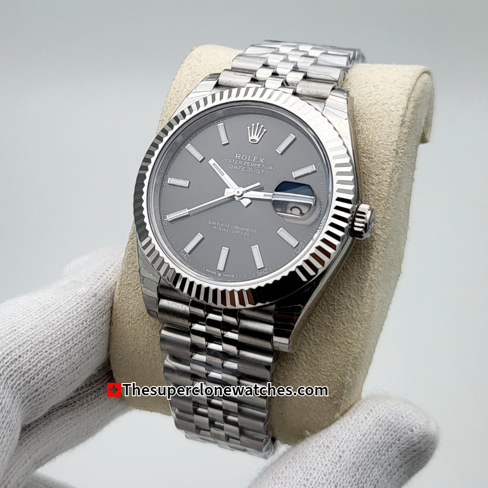 Rolex Datejust Oystersteel and White Gold Slate Dial Exact 1:1 Super Clone 3235 Swiss Movement Replica Watch Ref-126334