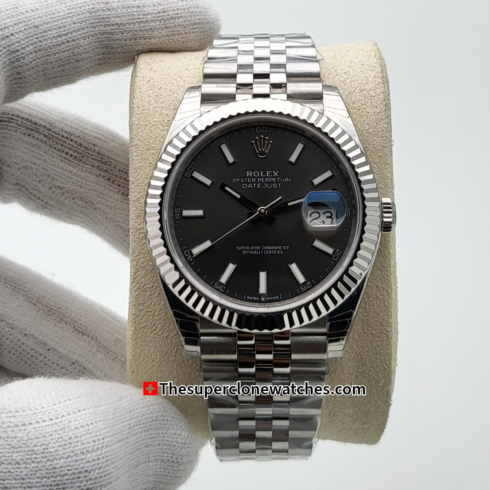 Rolex Datejust Oystersteel and White Gold Slate Dial Exact 1:1 Super Clone 3235 Swiss Movement Replica Watch Ref-126334