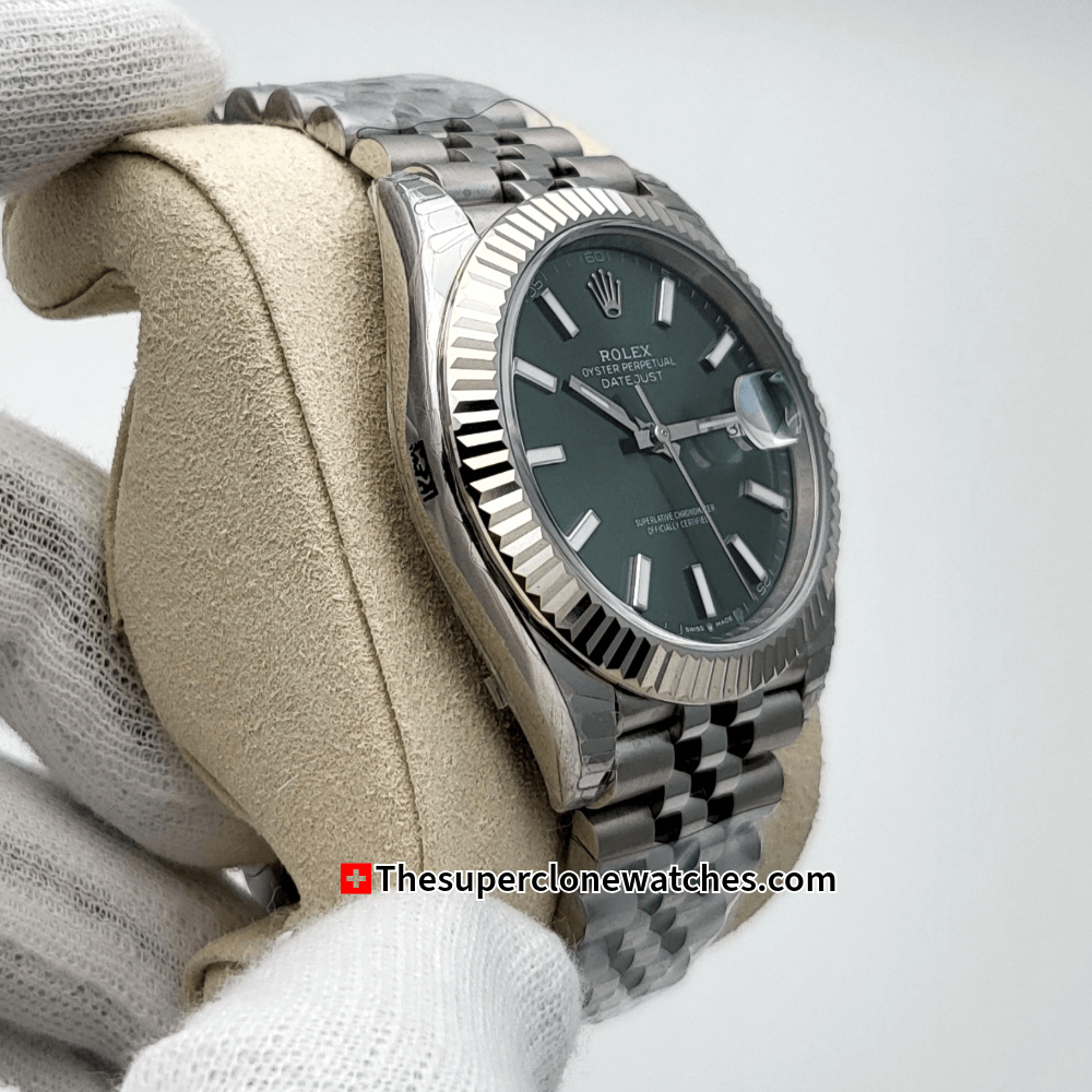 Rolex Datejust Oystersteel and White Gold Mint Green Dial Exact 1:1 Super Clone 3235 Swiss Movement Replica Watch Ref-126334