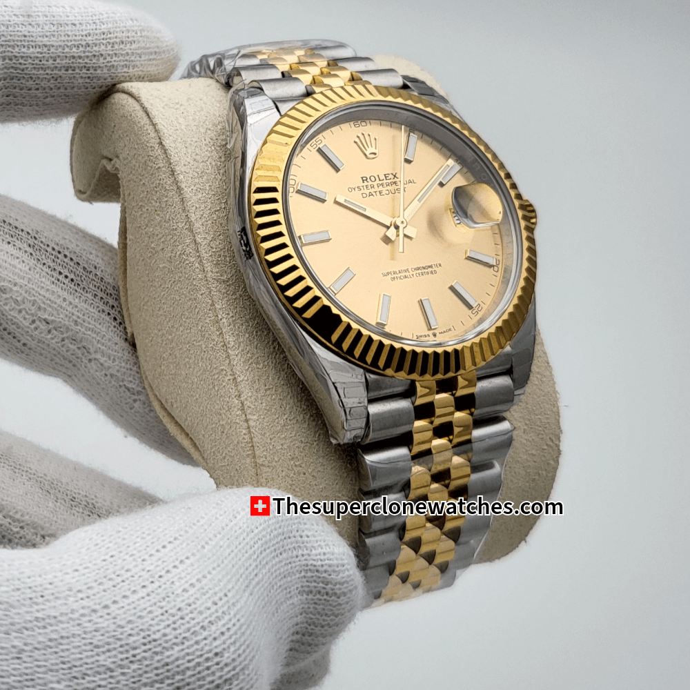 Rolex Datejust Oystersteel and Yellow Gold Champagne-Colour Dial Exact 1:1 Super Clone 3235 Swiss Movement Replica Watch Ref-126333