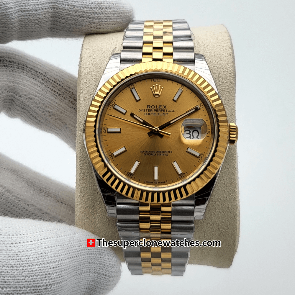 Rolex Datejust Oystersteel and Yellow Gold Champagne-Colour Dial Exact 1:1 Super Clone 3235 Swiss Movement Replica Watch Ref-126333