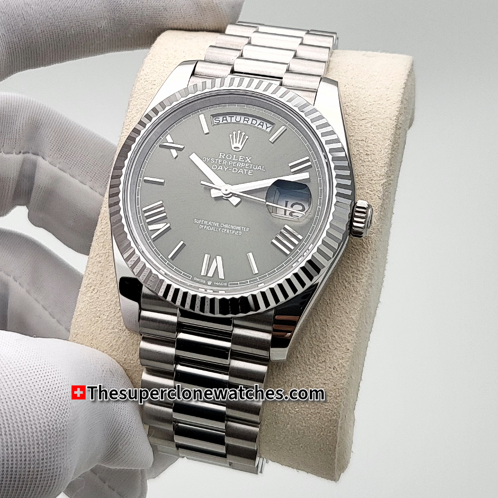 Rolex Day-Date Oyster Platinum Olive Green Dial Exact 1:1 Super Clone 3255 Swiss Movement Replica Watch Ref-228236