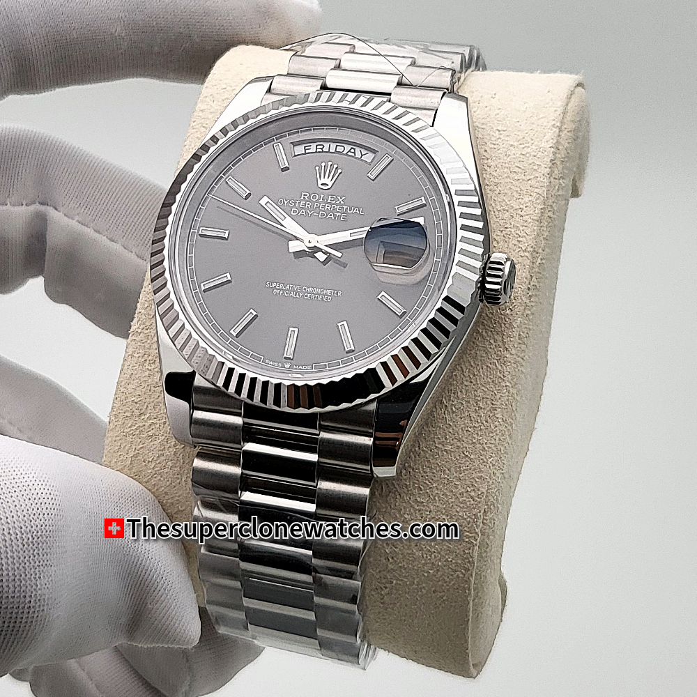 Rolex Day-Date Oyster White Gold Slate Dial Exact 1:1 Super Clone 3255 Swiss Movement Replica Watch Ref-228239