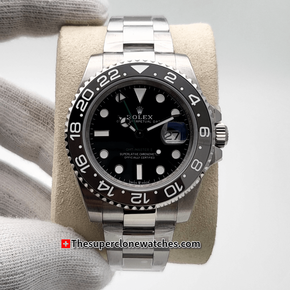 Rolex GMT Master II Black Dial Exact 1:1 Super Clone 3285 Swiss Movement Replica Watch Ref-126710GRNR