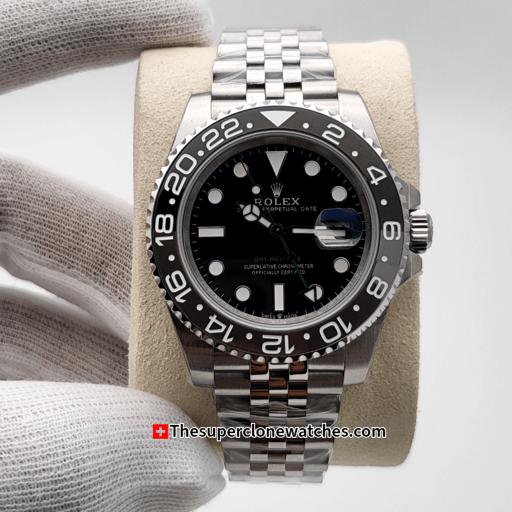 Rolex GMT Master II Bruce Wayne Jubilee Bracelet Exact 1:1 Super Clone 3285 Swiss Movement Replica Watch Ref-126710GRNR