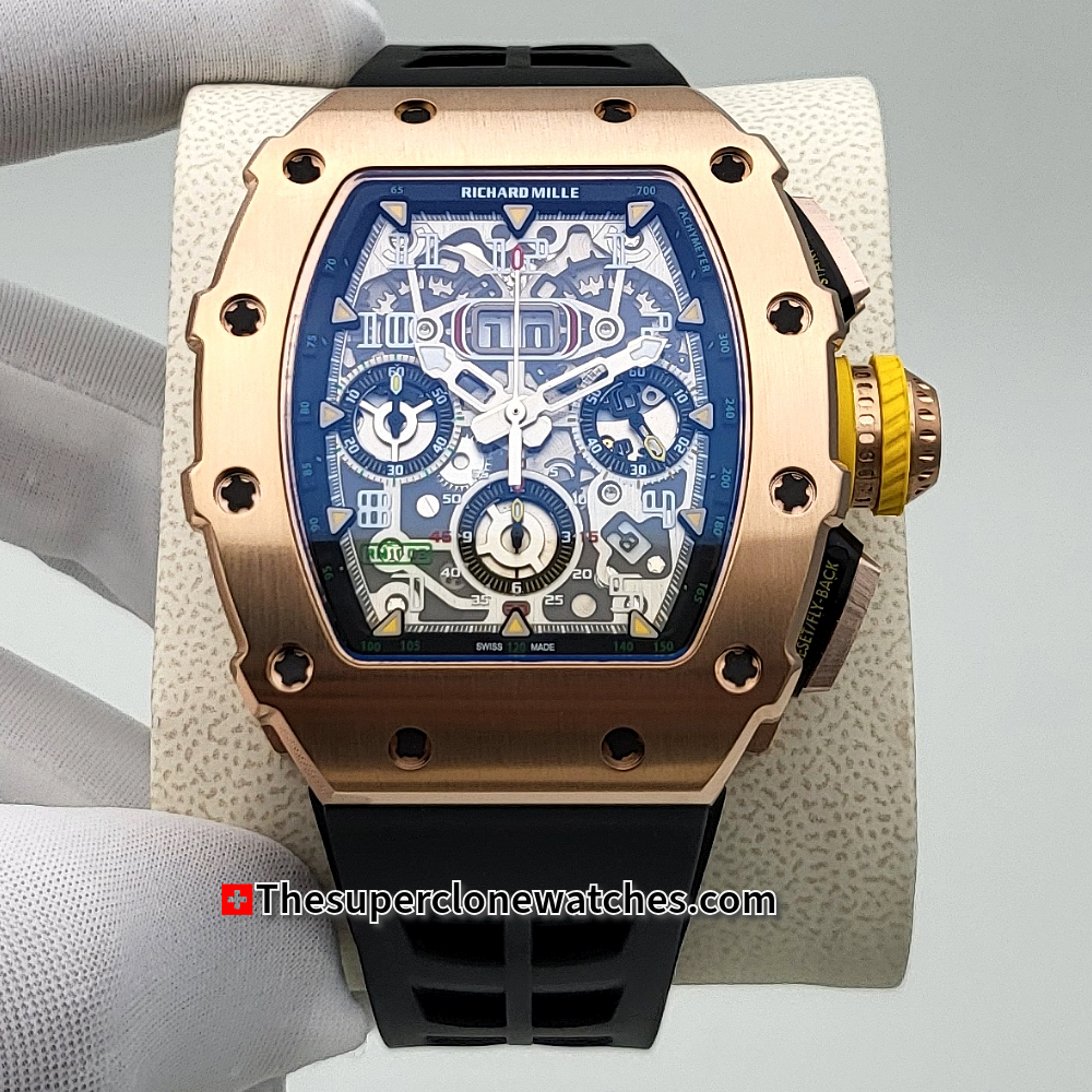 Richard Mille RM 011 Rose Gold Flyback Chronograph Exact 1:1 Super Clone RM 11-03 Swiss Movement Replica Watch