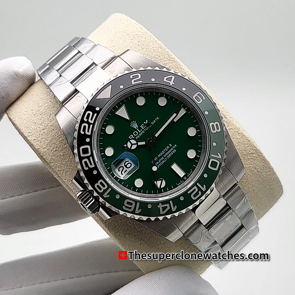 Rolex GMT Master II White Gold Left-Hand Green Ceramic Dial Exact 1:1 Super Clone ETA 3285 Swiss Movement Replica Watch Ref-126729VTNR