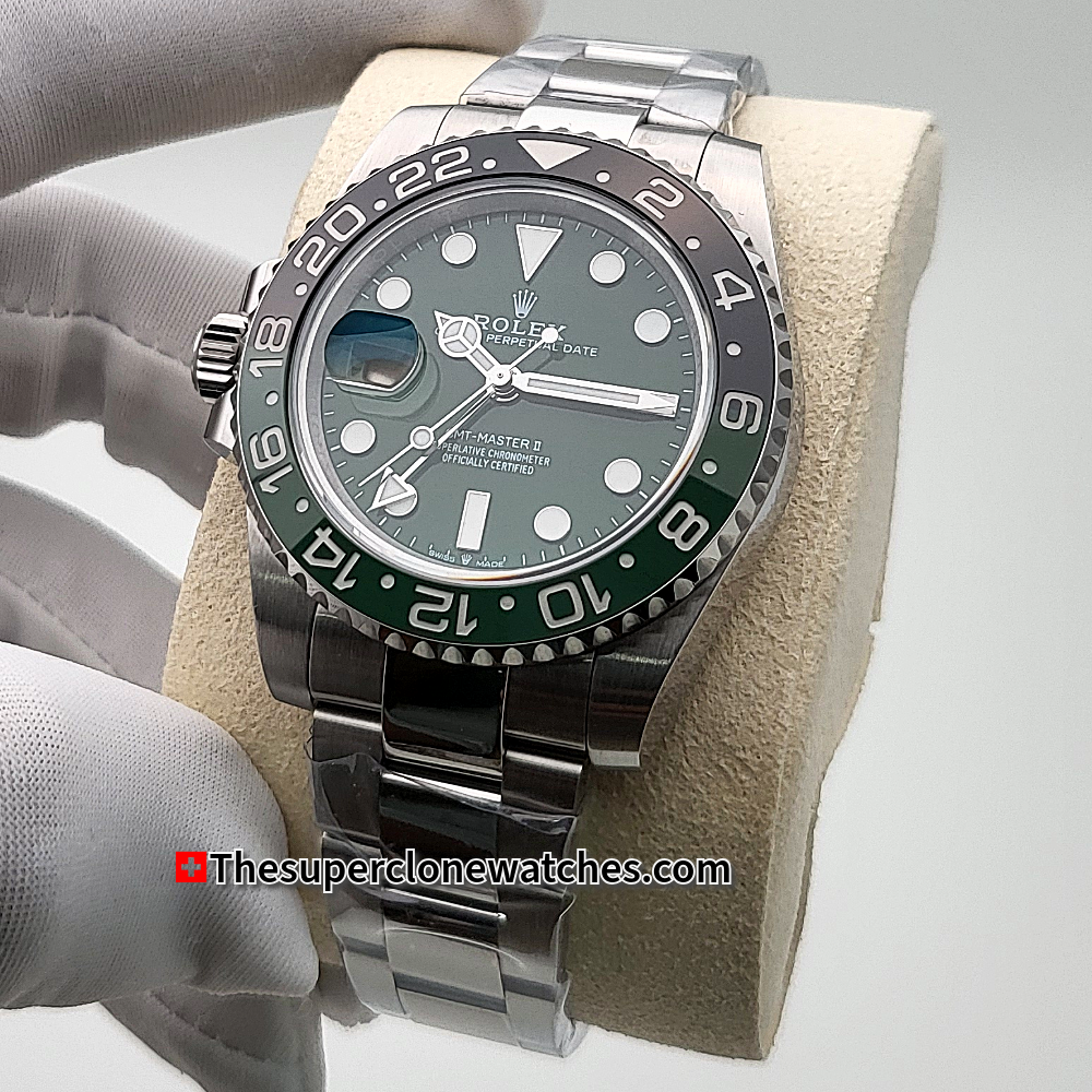 Rolex GMT Master II White Gold Left-Hand Green Ceramic Dial Exact 1:1 Super Clone ETA 3285 Swiss Movement Replica Watch Ref-126729VTNR