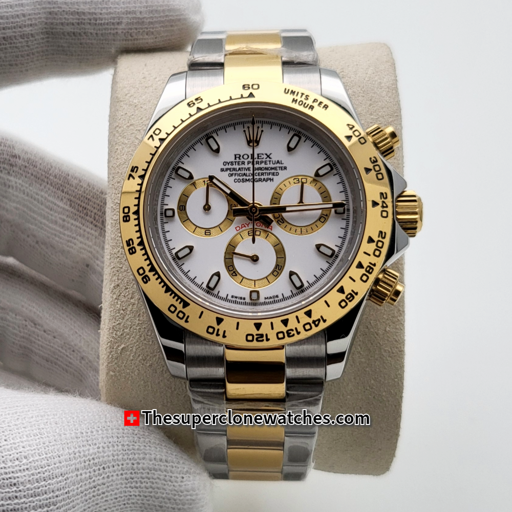 Rolex Cosmograph Daytona Yellow Rolesor White Dial Exact 1:1 Super Clone 4131 Swiss Movement Replica Watch Ref-126503