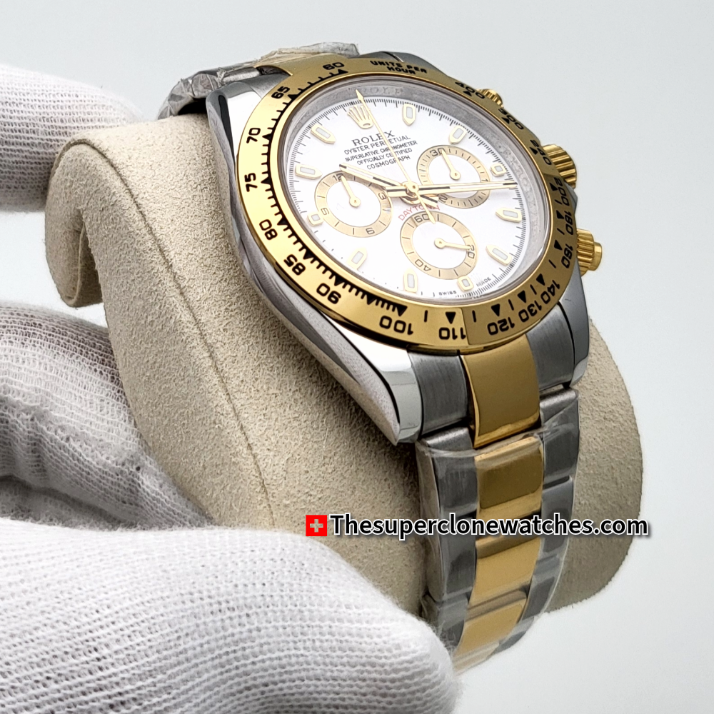 Rolex Cosmograph Daytona Yellow Rolesor White Dial Exact 1:1 Super Clone 4131 Swiss Movement Replica Watch Ref-126503