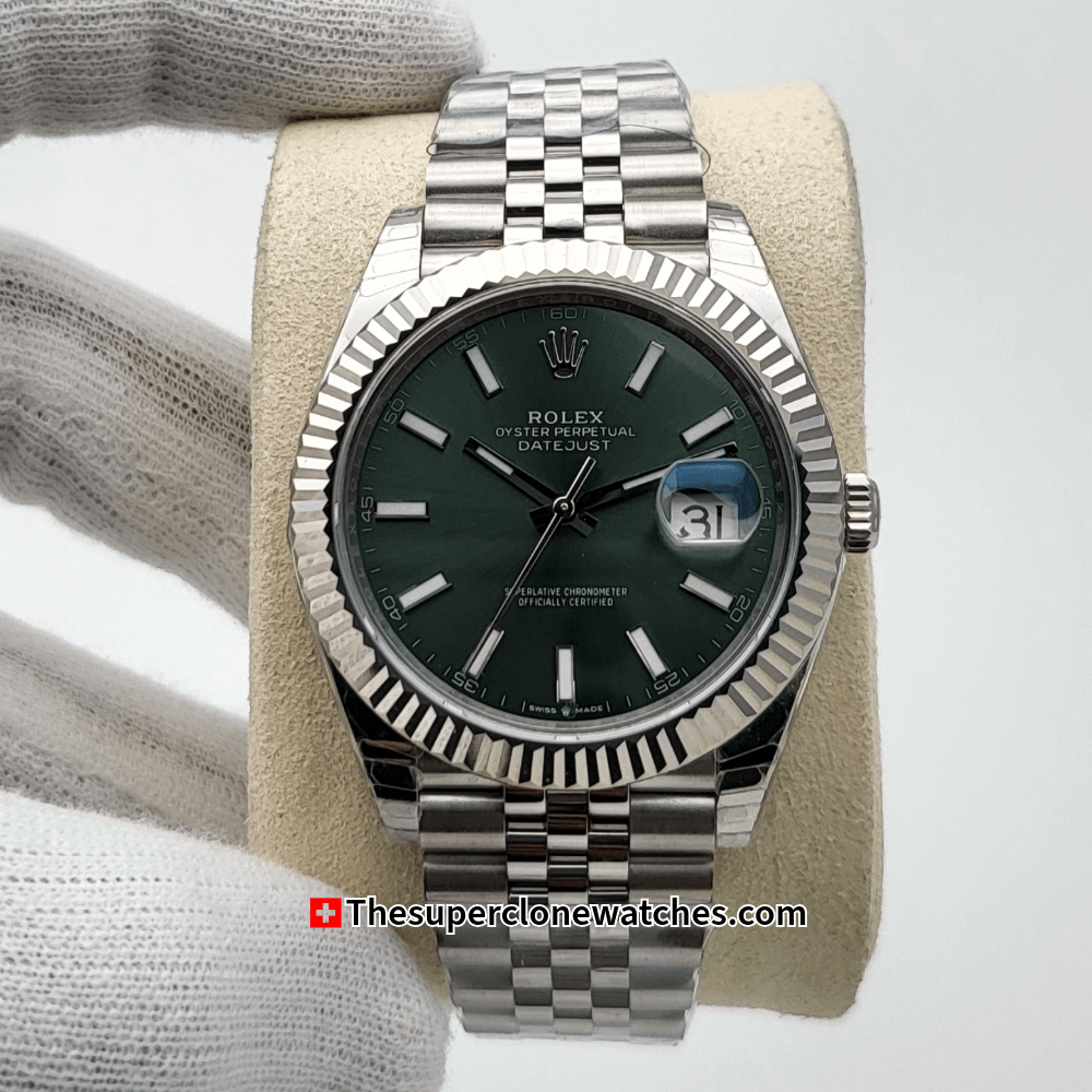 Rolex Datejust Oystersteel and White Gold Mint Green Dial Exact 1:1 Super Clone 3235 Swiss Movement Replica Watch Ref-126334