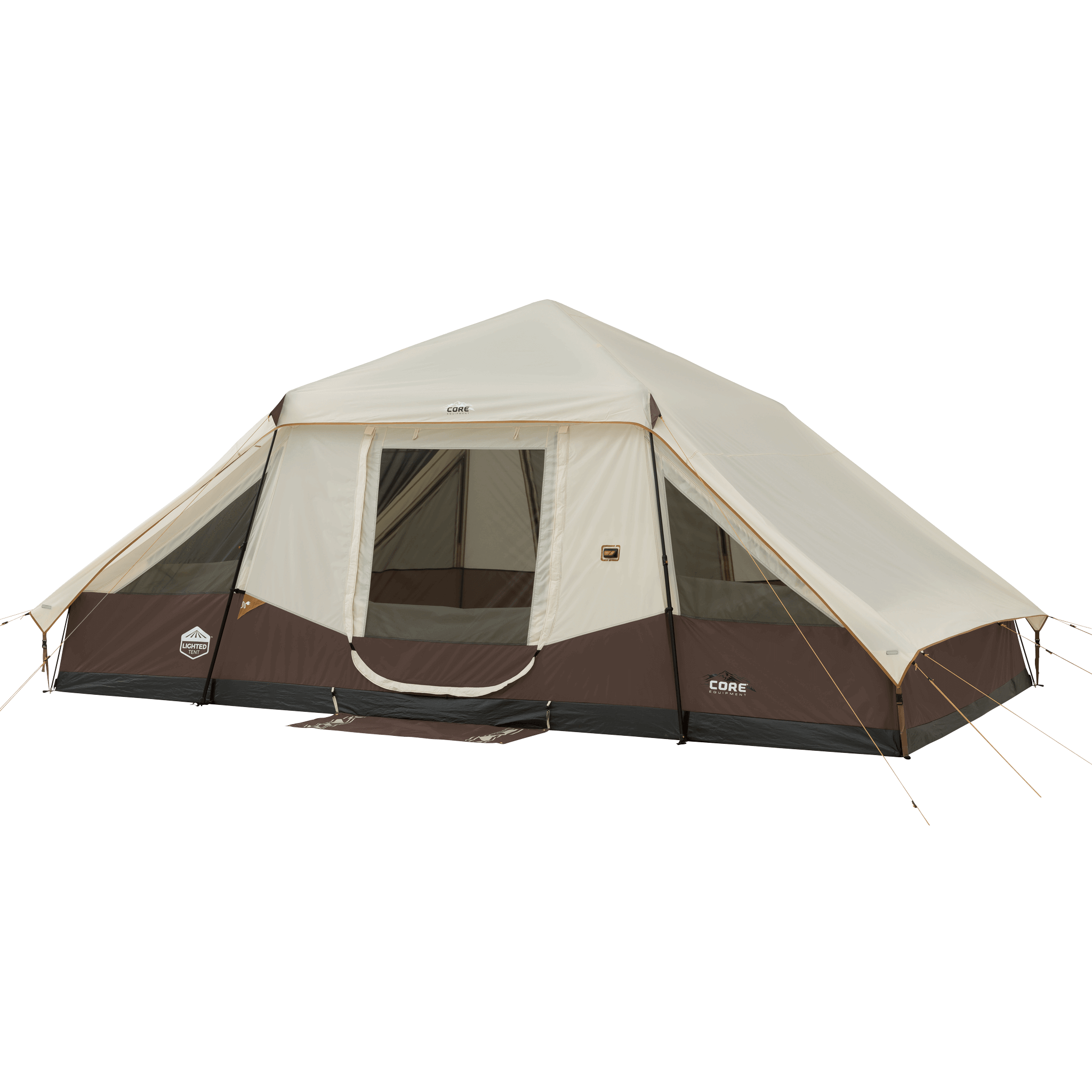 CORE 610 person instant pyramid tent with pre-attached poles, tall entry door, and durable weather-resistant construction.